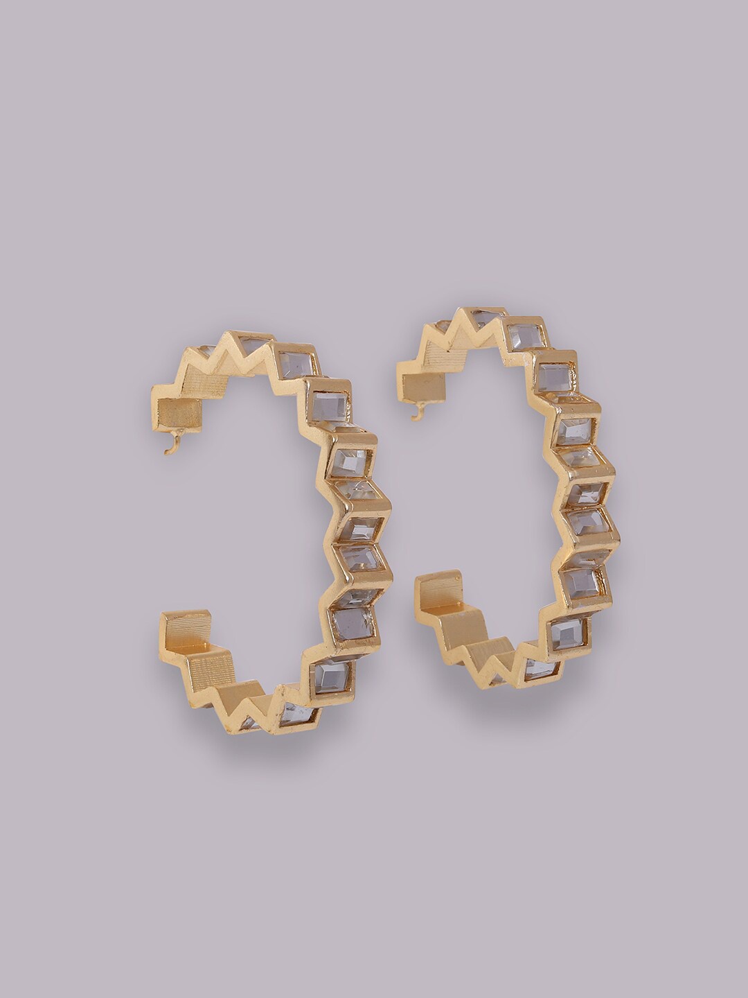 

Ikram Gold & White Contemporary Gold Plated Half Hoop Earrings