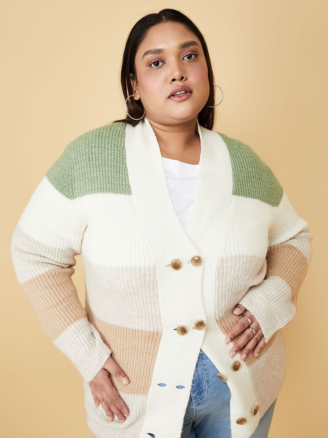 

max Women Colourblocked Acrylic Cardigan, Green