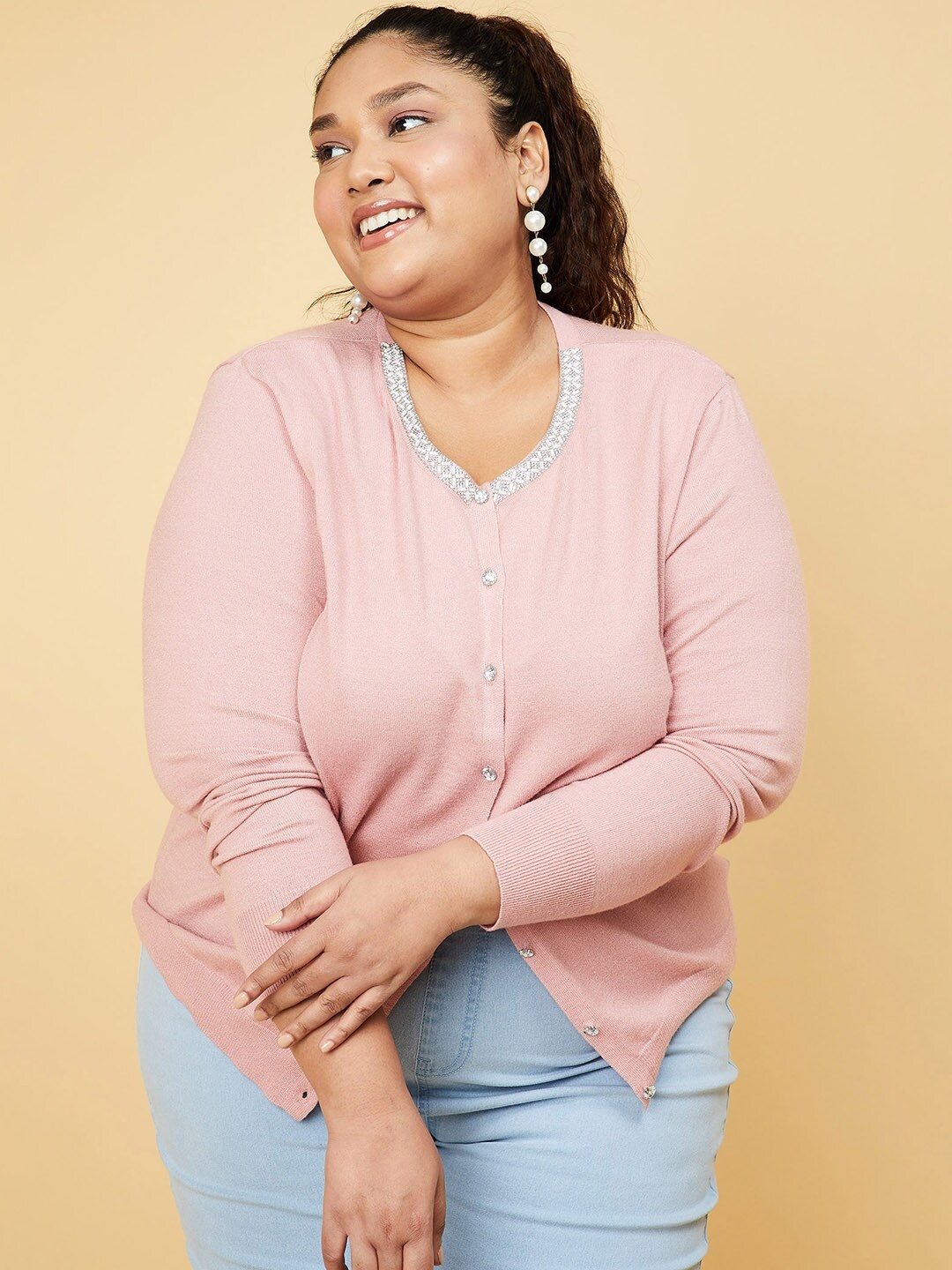 

max Women Pink Round Neck Cardigan