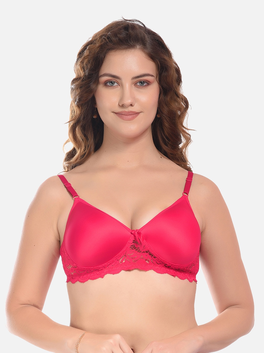 

FIMS Fuchsia Pink Cotton Lace Everyday Bra - Lightly Padded