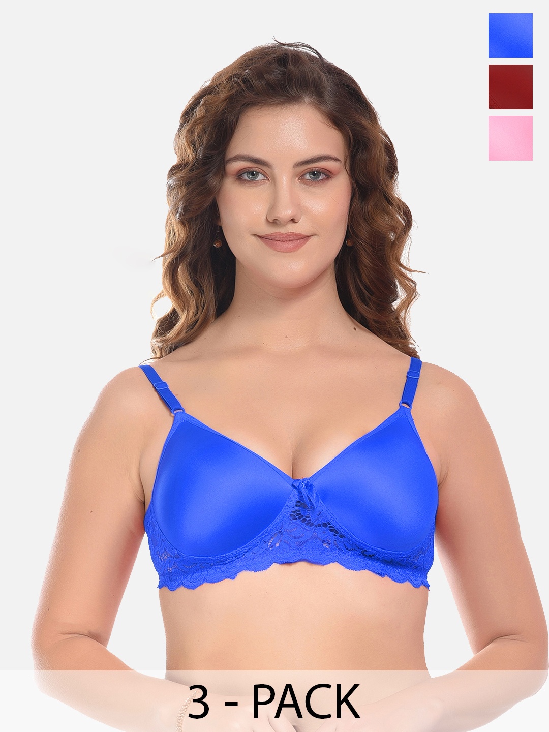 

FIMS Blue & Maroon Pack of 3 Lightly Padded Bra