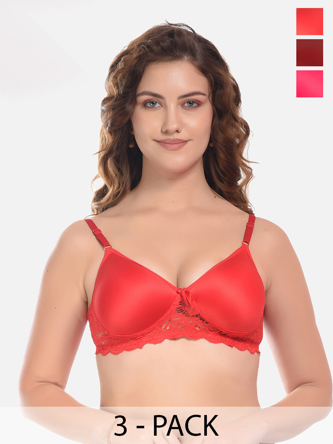 

FIMS Purple & Pink Pack of 3 Cotton Lightly Padded Bra