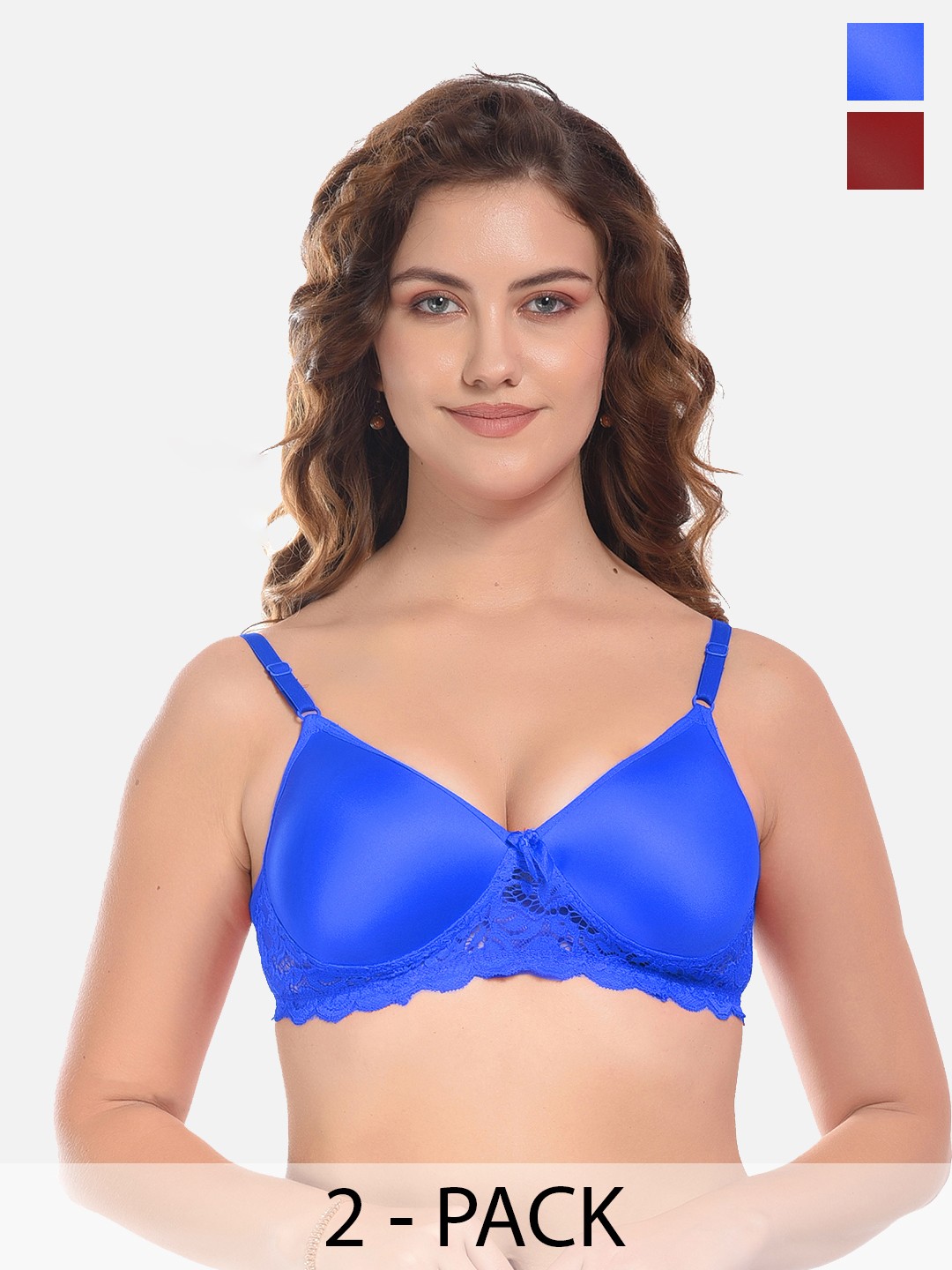 

FIMS Blue & Purple Pack of 2 Cotton Lightly Padded Bra