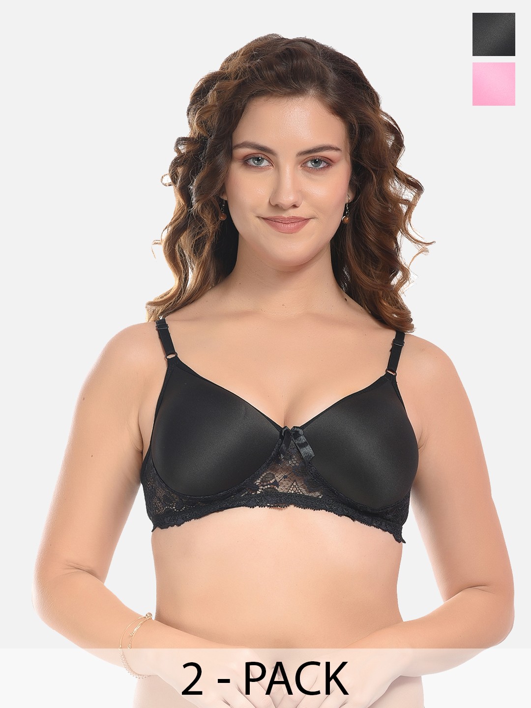 

FIMS Black & Pink Pack of 2 Cotton Lightly Padded Bra