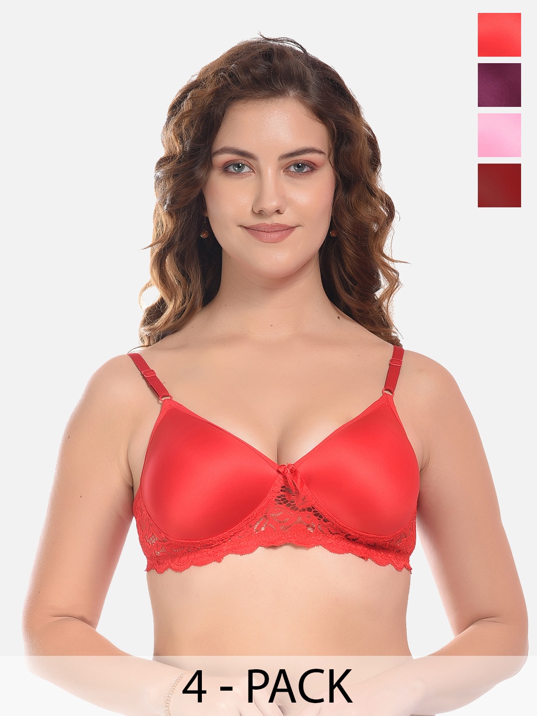 

FIMS Maroon & Red Pack of 4 Cotton Lightly Padded Bra