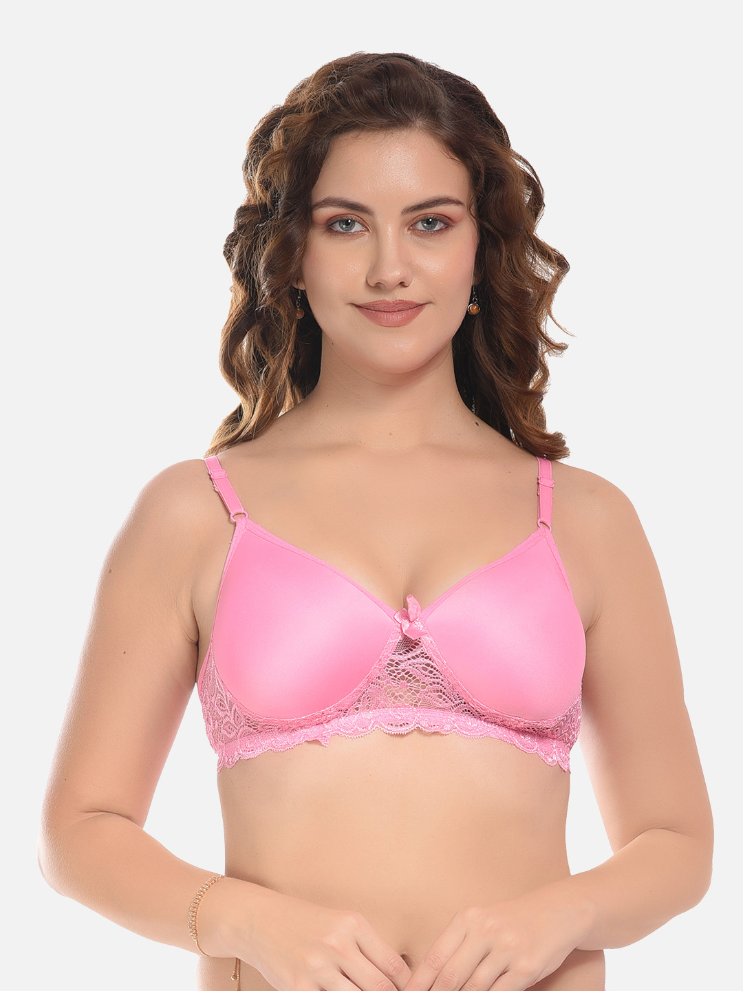 

FIMS Pink Cotton Solid Lightly Padded Bra