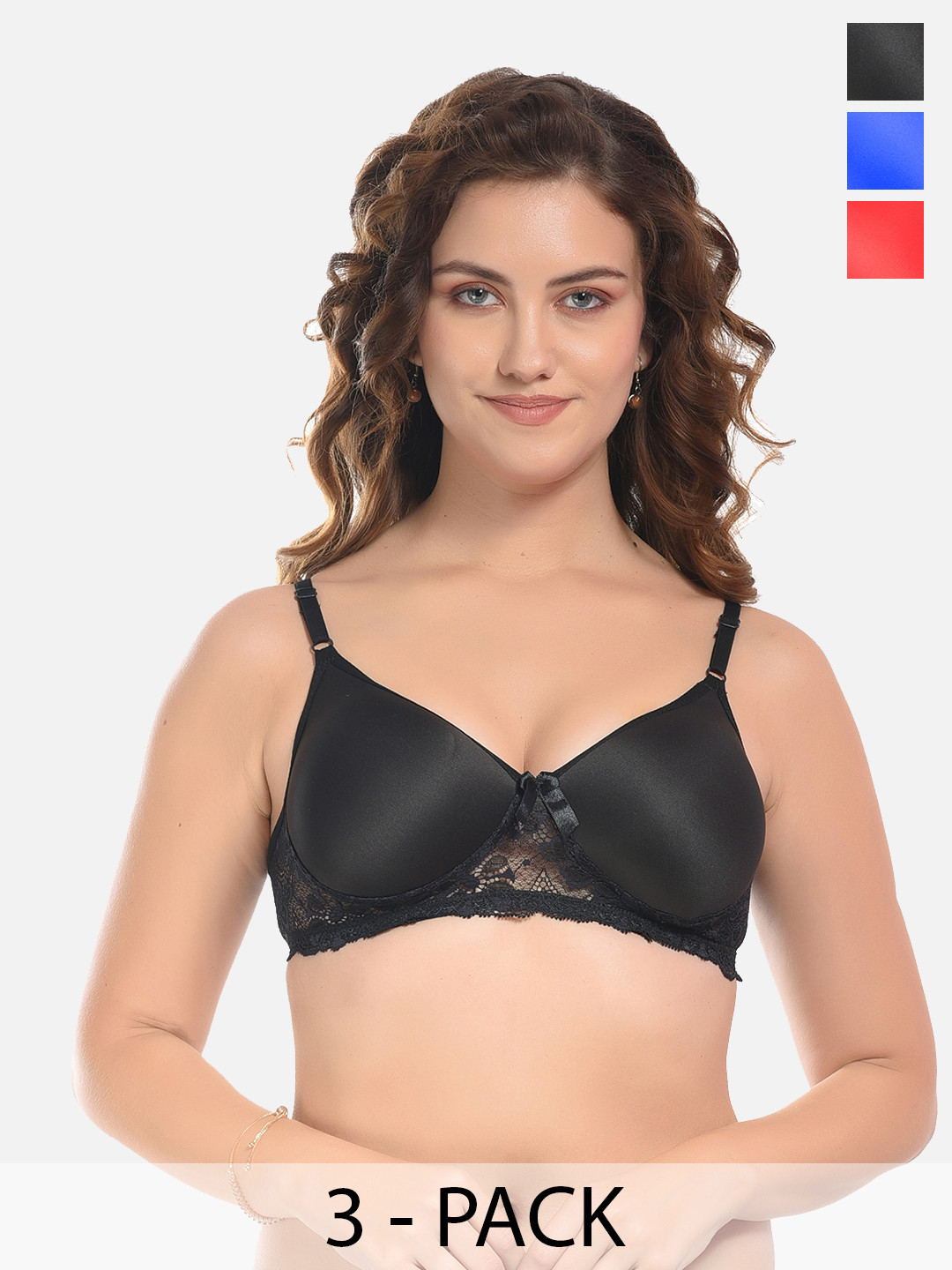 

FIMS Black & Blue Pack of 3 Cotton Lightly Padded Bra