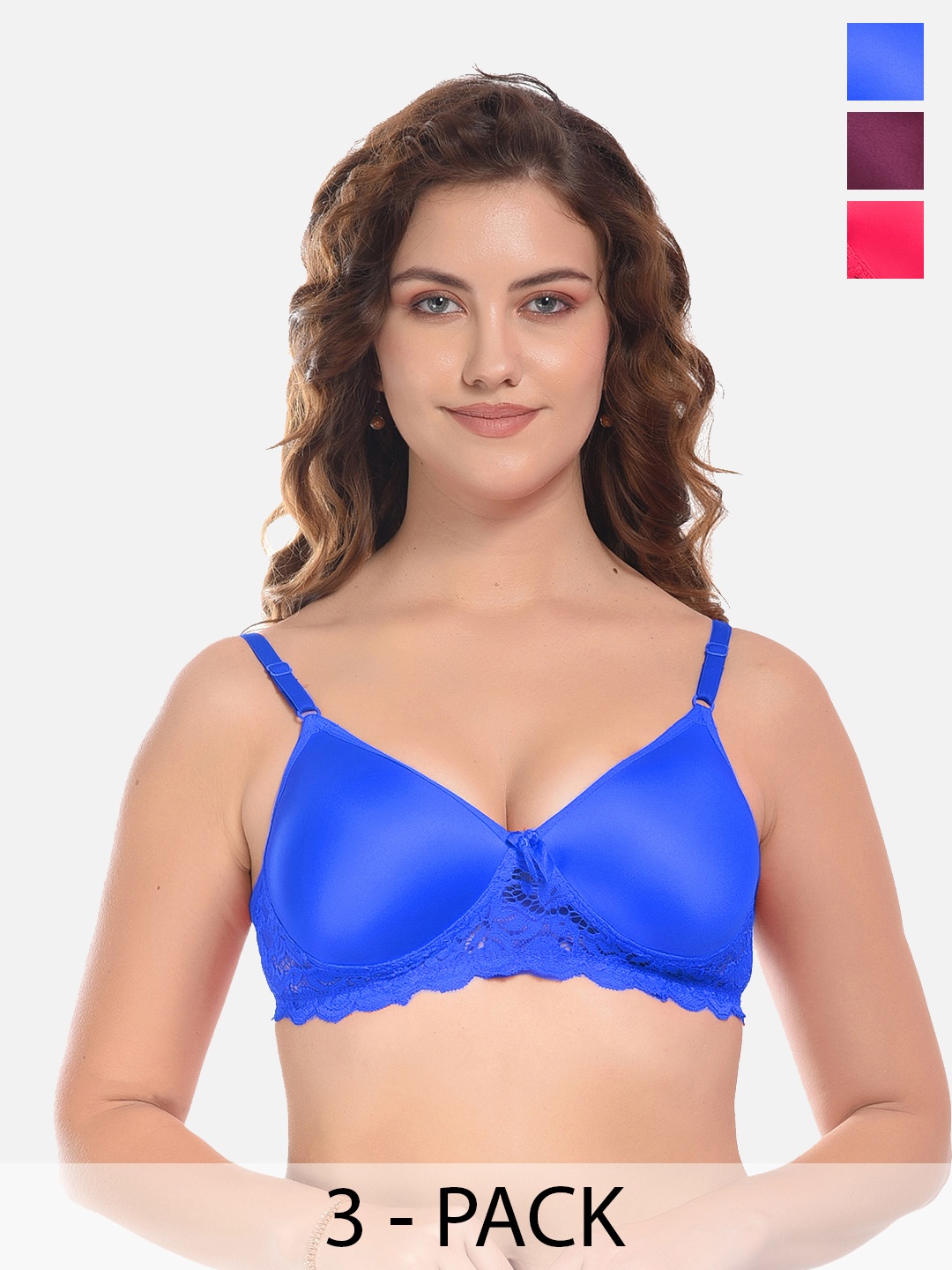 

FIMS Blue & Purple Pack of 3 Cotton Lightly Padded Rapid-Dry Bra