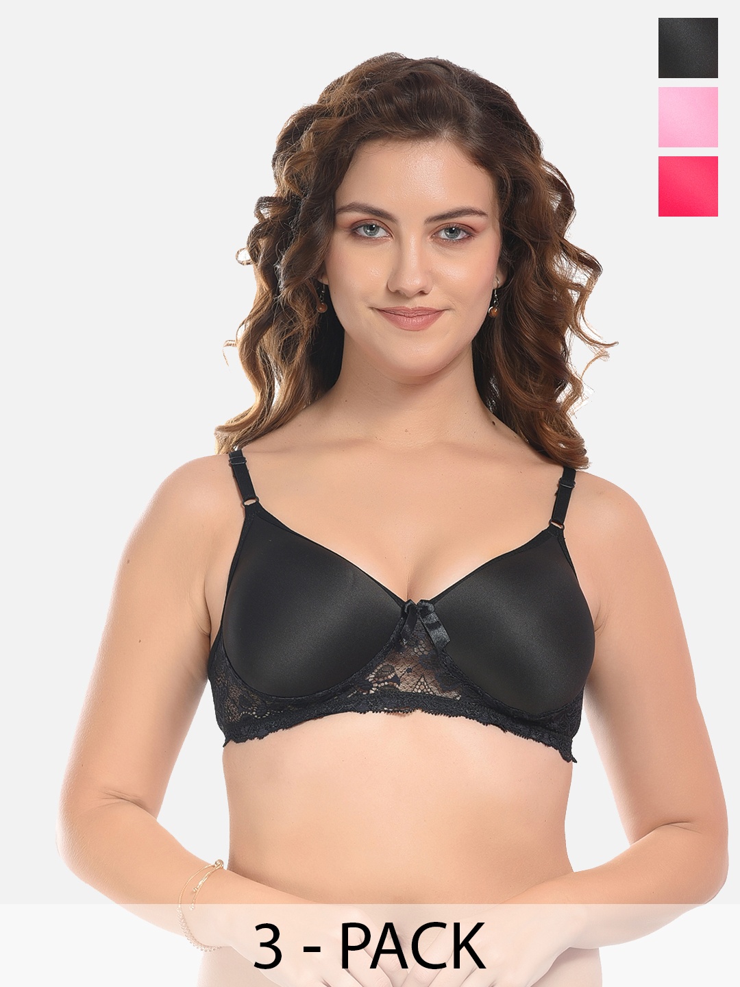 

FIMS Black & Pink Pack of 3 Cotton Lightly Padded Bra