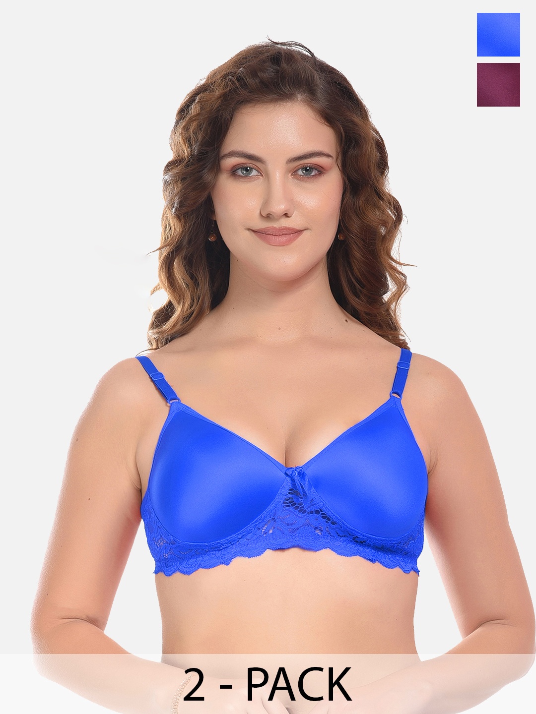 

FIMS Blue & Purple Pack of 2 Cotton Lightly Padded Rapid-Dry Bra