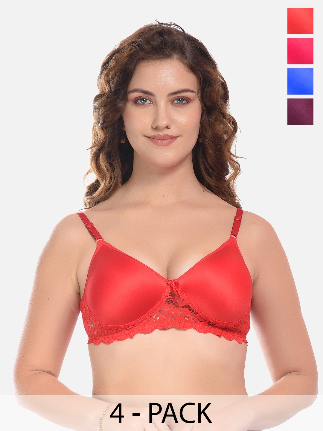 

FIMS Maroon & Blue Pack of 4 Cotton Lightly Padded Bra
