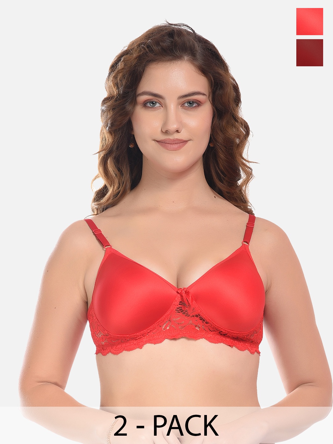 

FIMS Red & Purple Pack of 2 Cotton Lightly Padded Bra