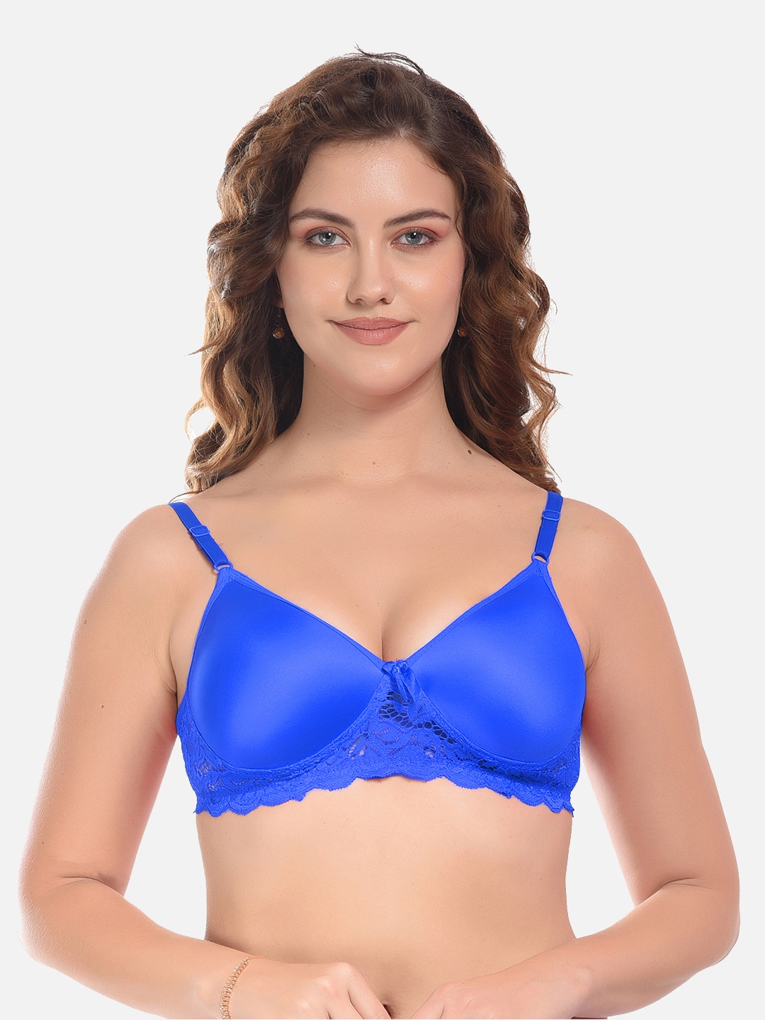 

FIMS Blue Cotton Solid Lightly Padded Bra