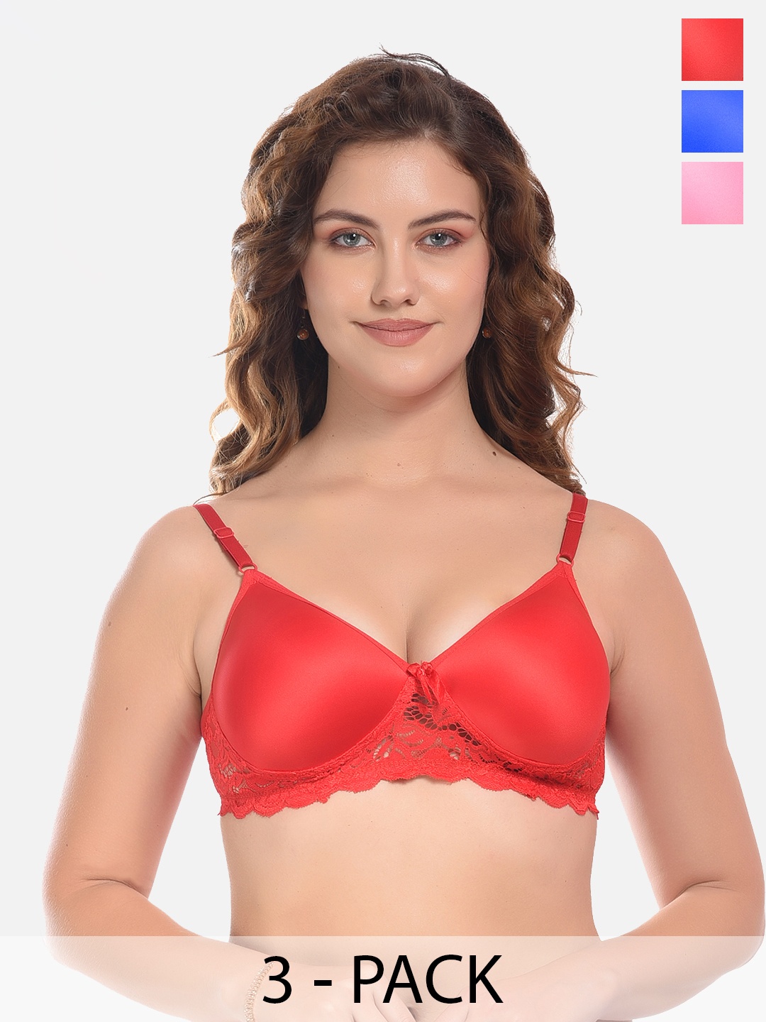 

FIMS Red & Maroon Pack of 3 Cotton Solid Lightly Padded Bra