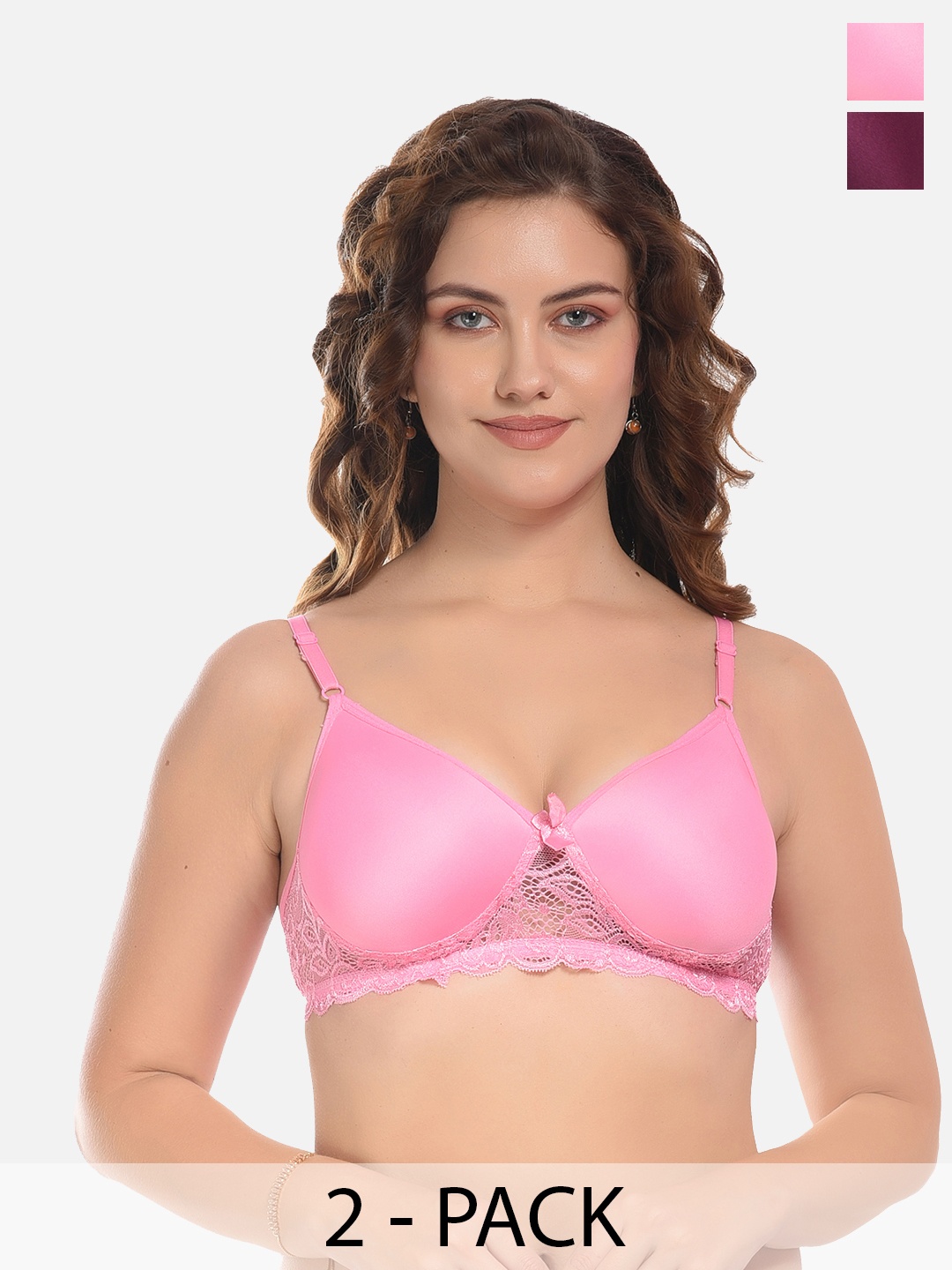 

FIMS Purple & Pink Pack of 2 Cotton Lightly Padded Bra