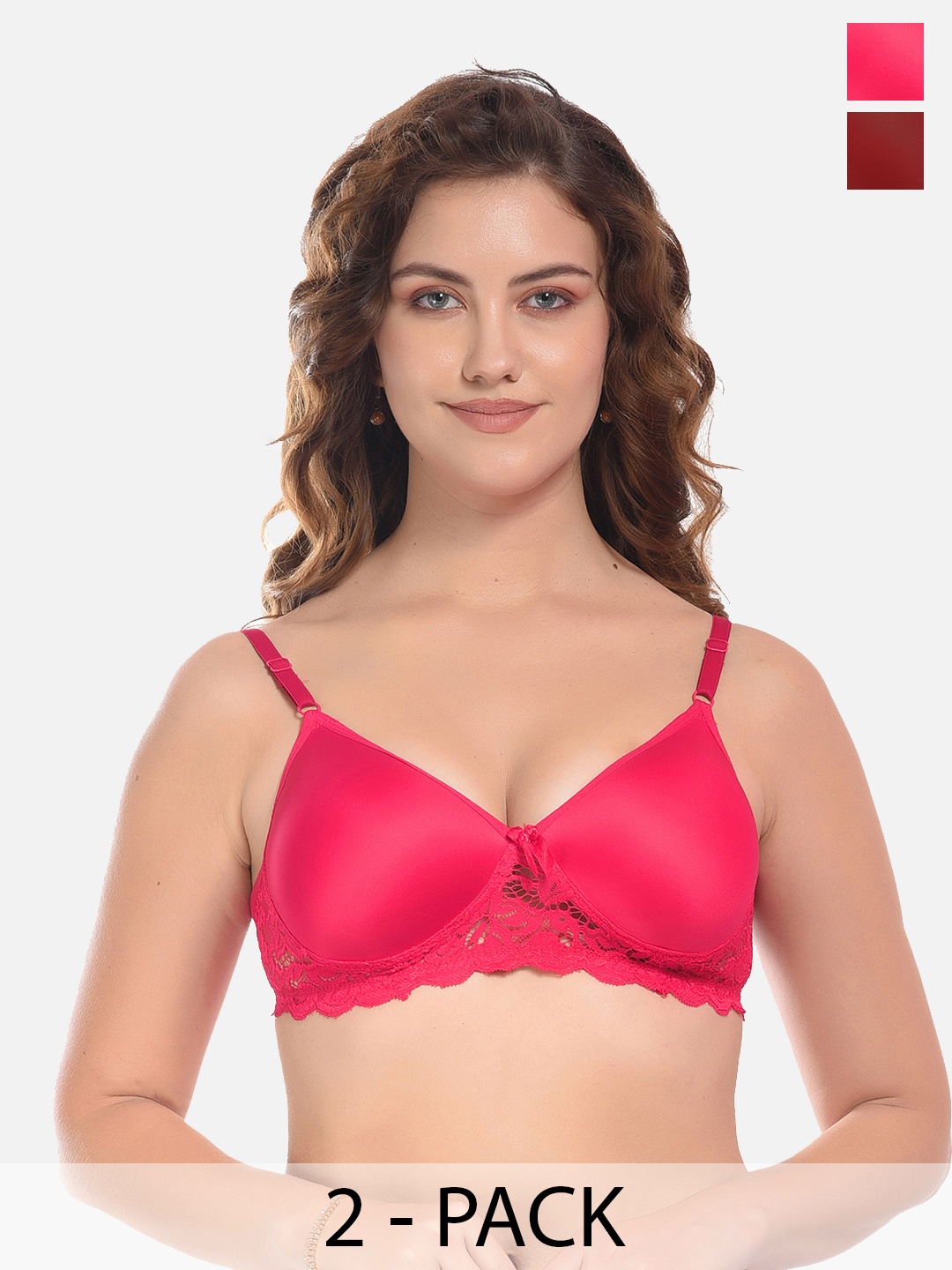 

FIMS Pink & Maroon Pack of 2 Cotton Lightly Padded Bra