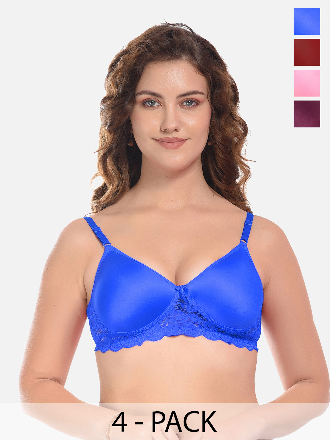 

FIMS Blue & Pink Pack of 4 Cotton Solid Lightly Padded Bra