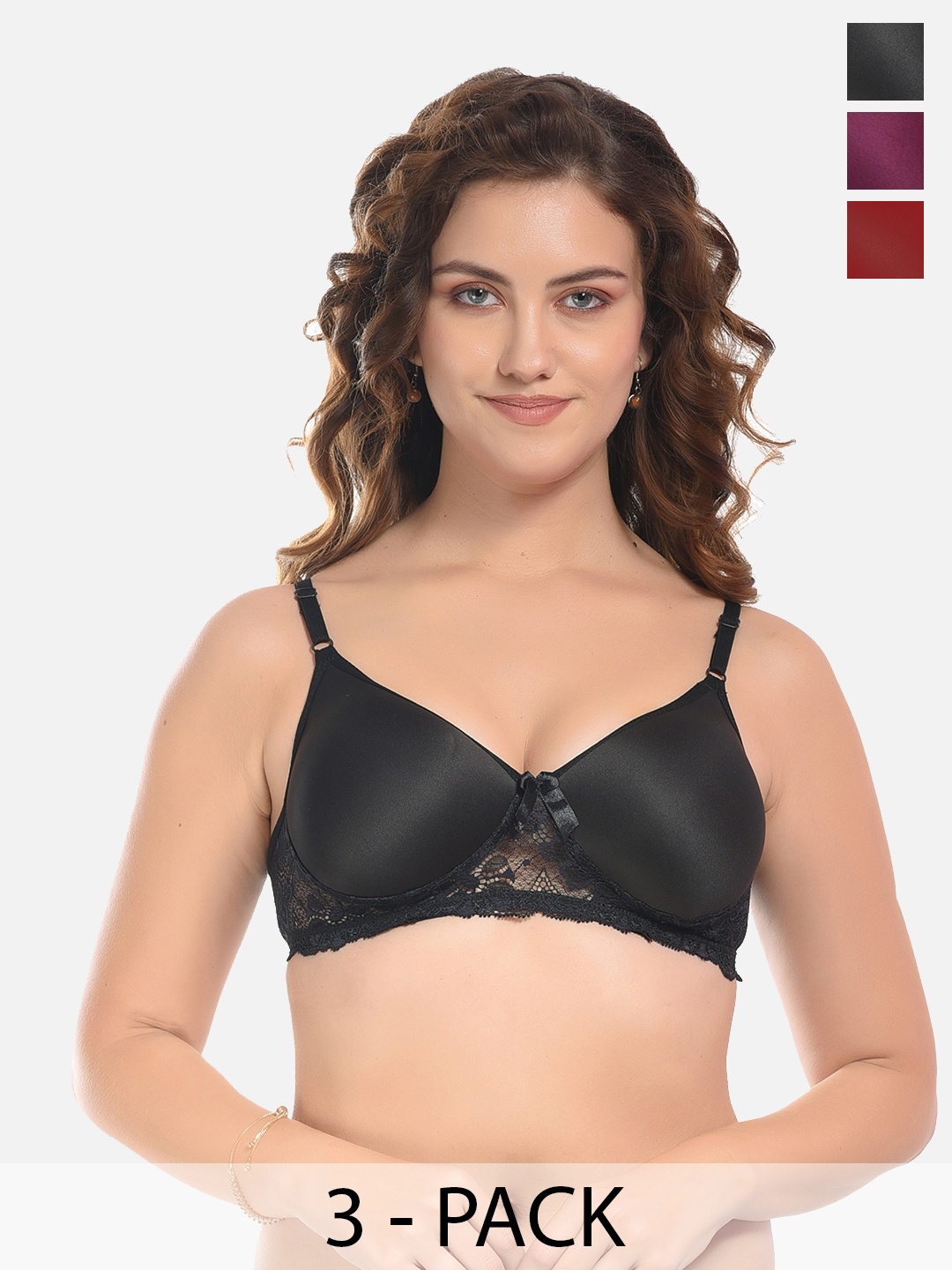 

FIMS Black & Coffee Brown Pack of 3 Cotton Lightly Padded Bra