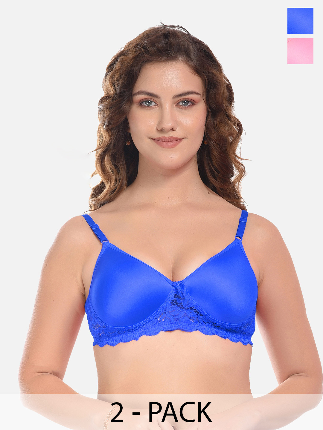 

FIMS Blue & Pink Pack of 2 Cotton Solid Lightly Padded Rapid-Dry Bra