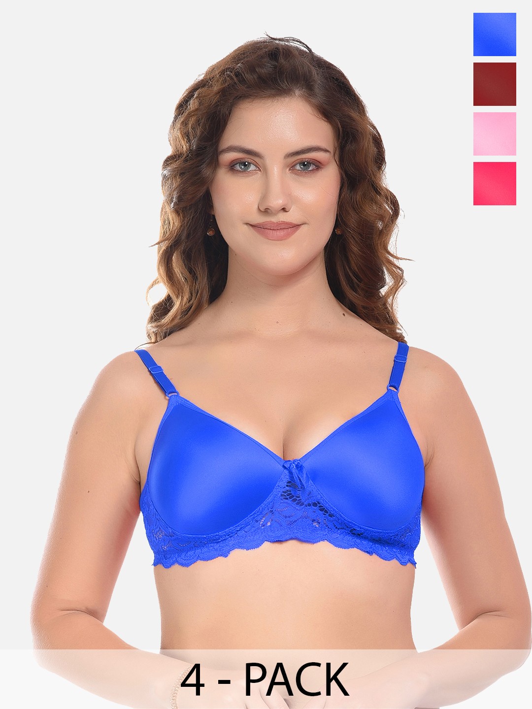 

FIMS Blue & Pink Pack of 4 Cotton Solid Lightly Padded Bra