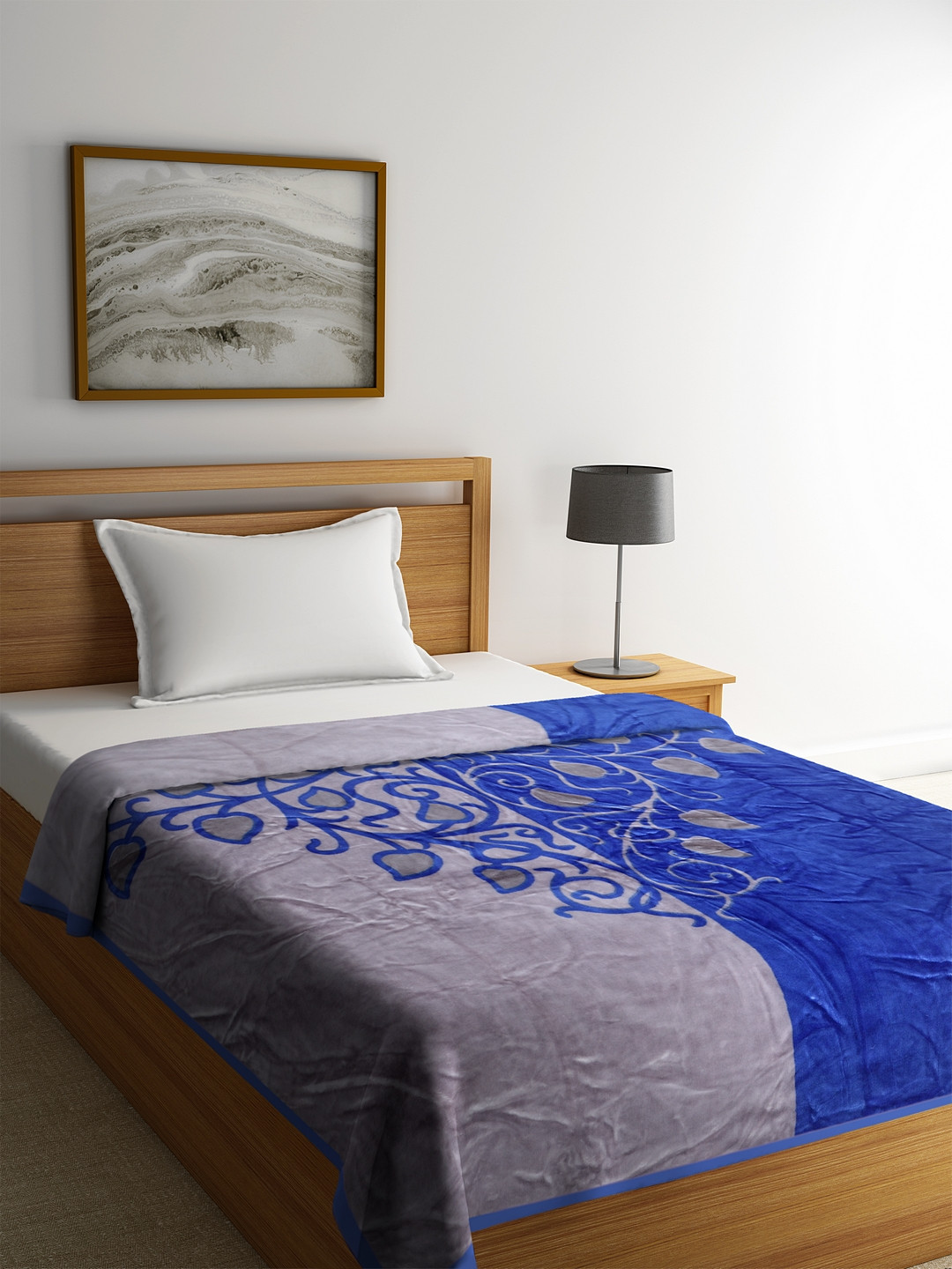 

BOMBAY DYEING Blue & Grey Floral Mild Winter 600 GSM Single Bed Blanket