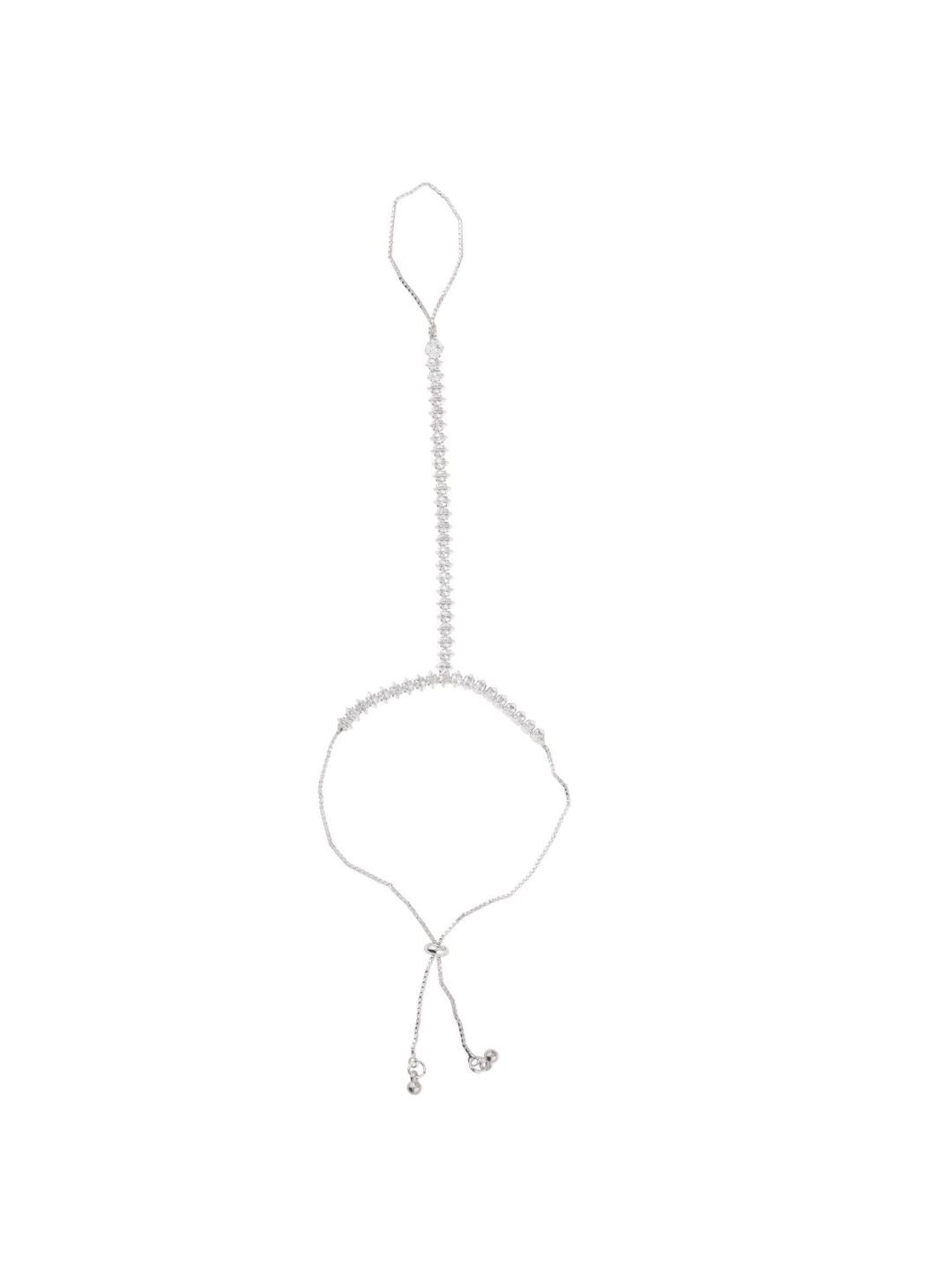 

Efulgenz Women Silver-Toned & White Crystals Antique Rhodium-Plated Ring Bracelet