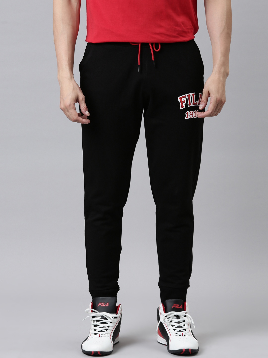 

FILA Men Black Solid Cotton Joggers
