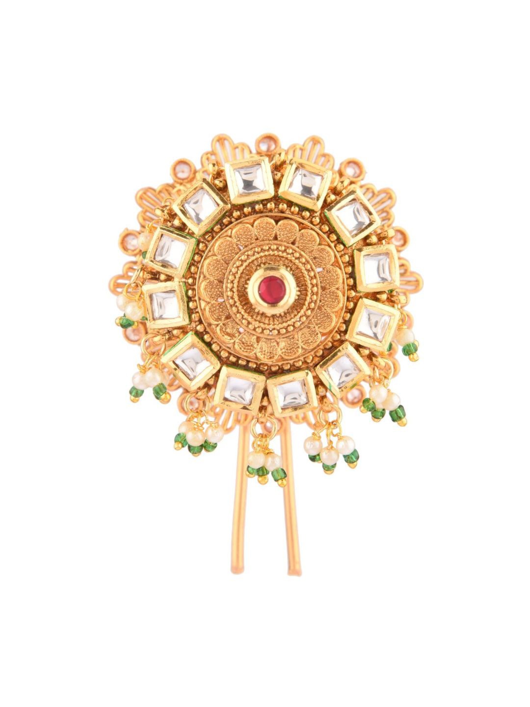 

Efulgenz Women Gold-Toned & White Beaded Traditional Hair Bun Pin