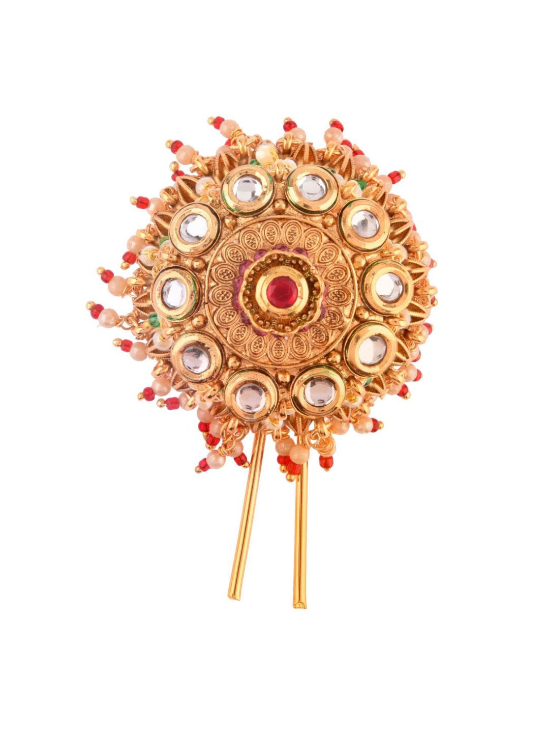 

Efulgenz Women Gold-Toned & White Beaded Traditional Hair Bun Pin