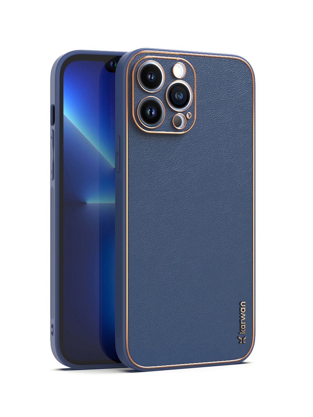 

Karwan Blue Solid Leather iPhone 13 Pro Back Cover