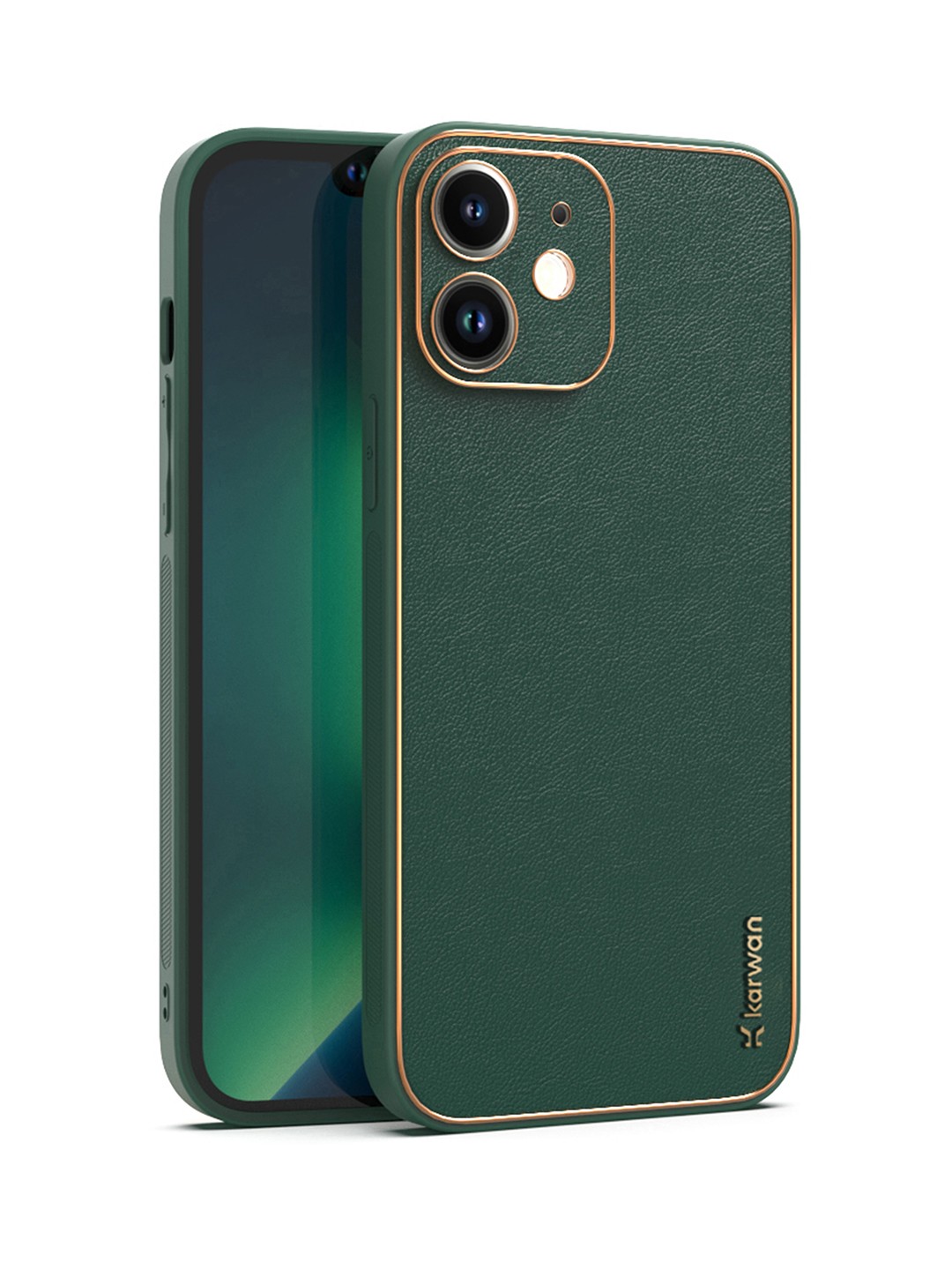 

Karwan Green & Gold iPhone 12 Leather Back Case