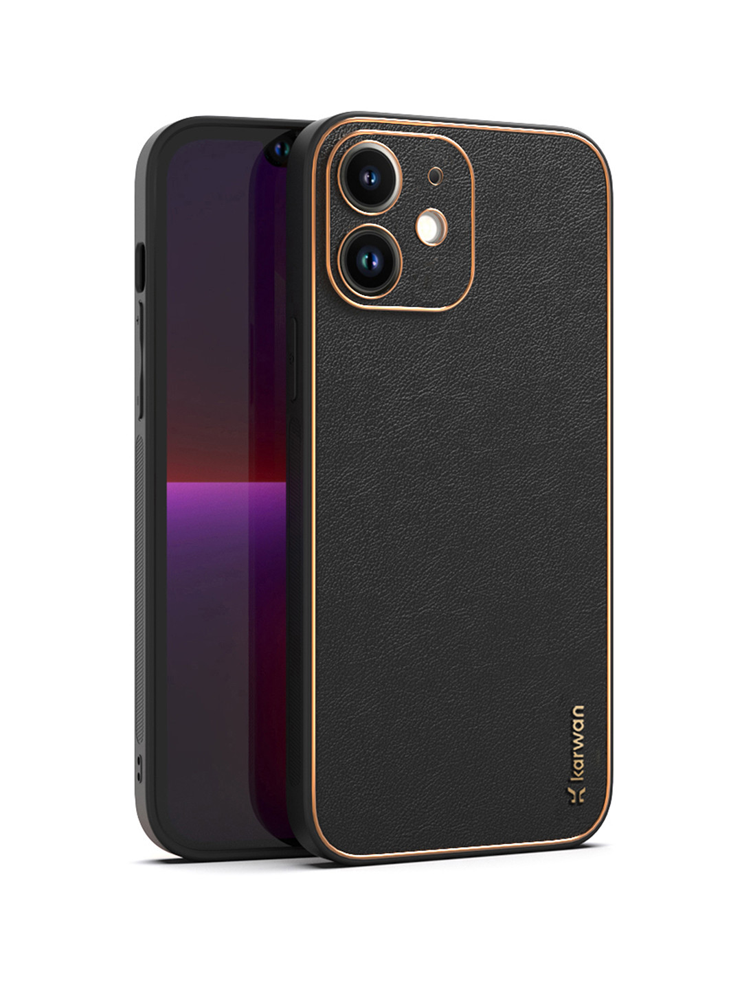 

Karwan Black Leather iPhone 12 Back Case