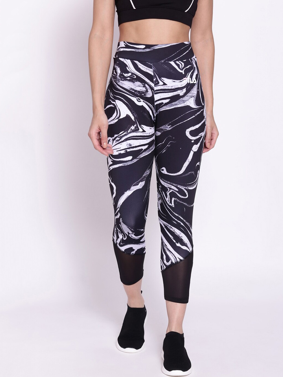 

FILA Women Navy Blue & White Abstract Printed Training Tights