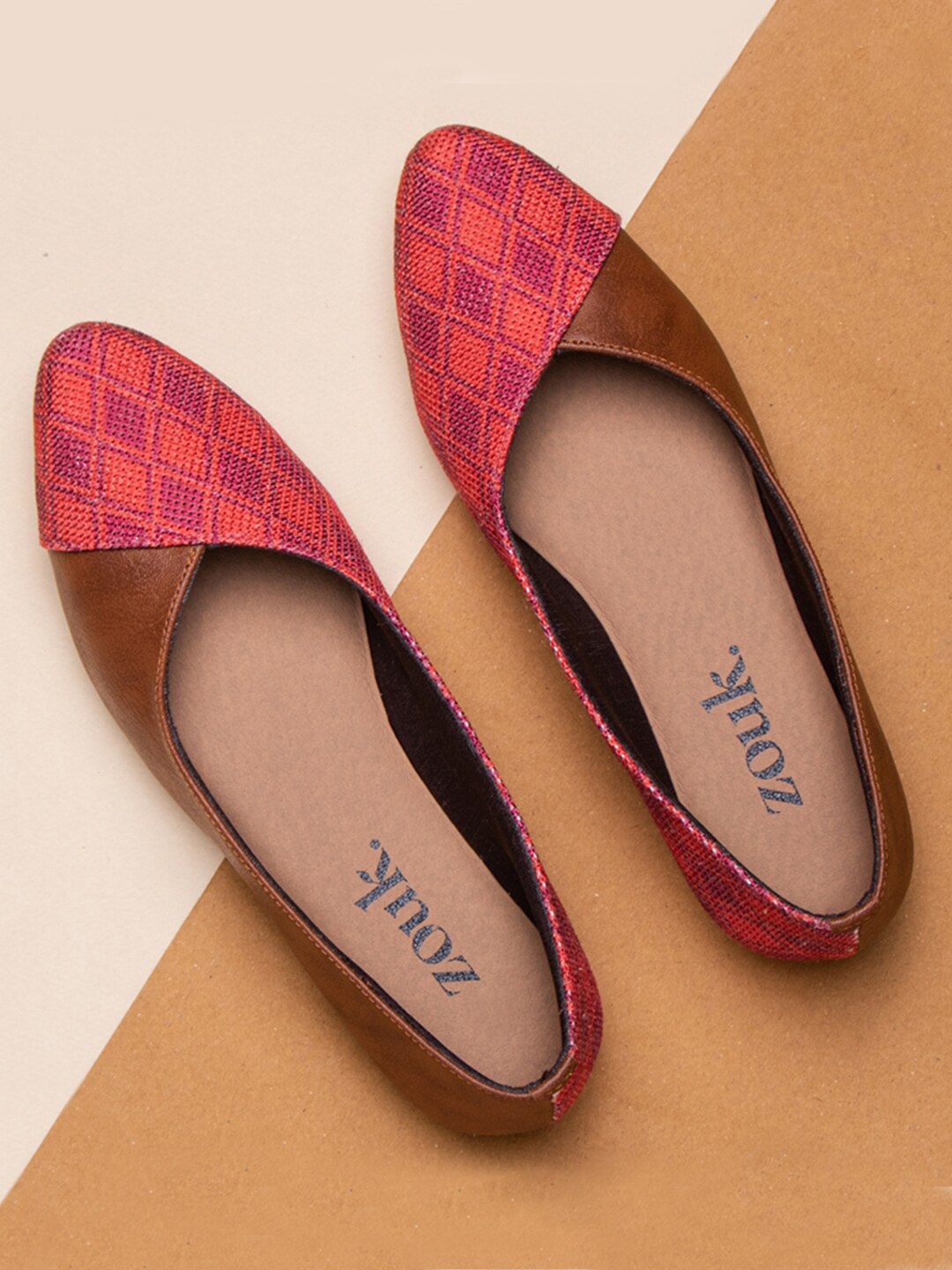 

ZOUK Women Red Printed Ballerinas Flats