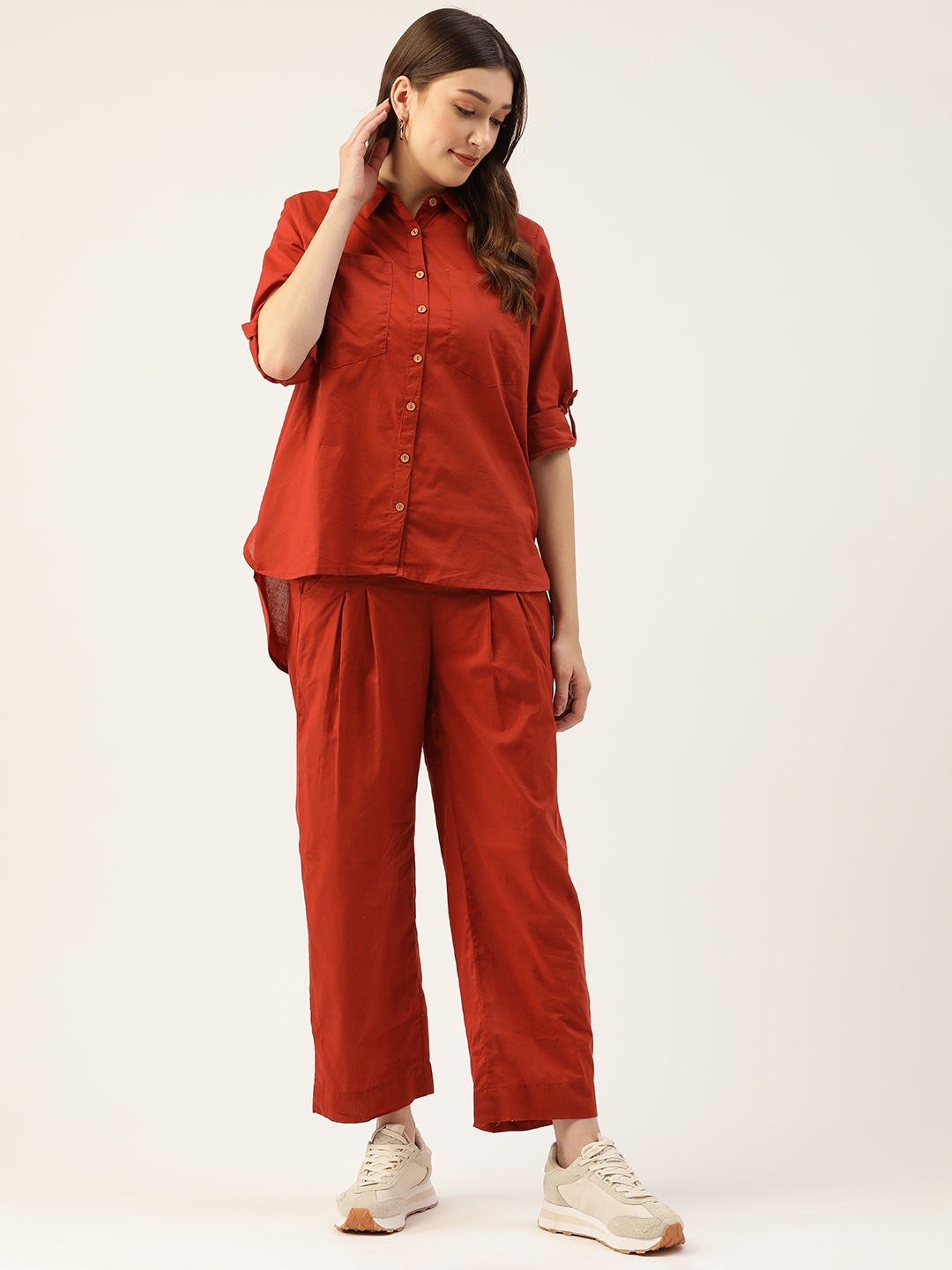 

MISRI Women Rust Shirt With Trousers