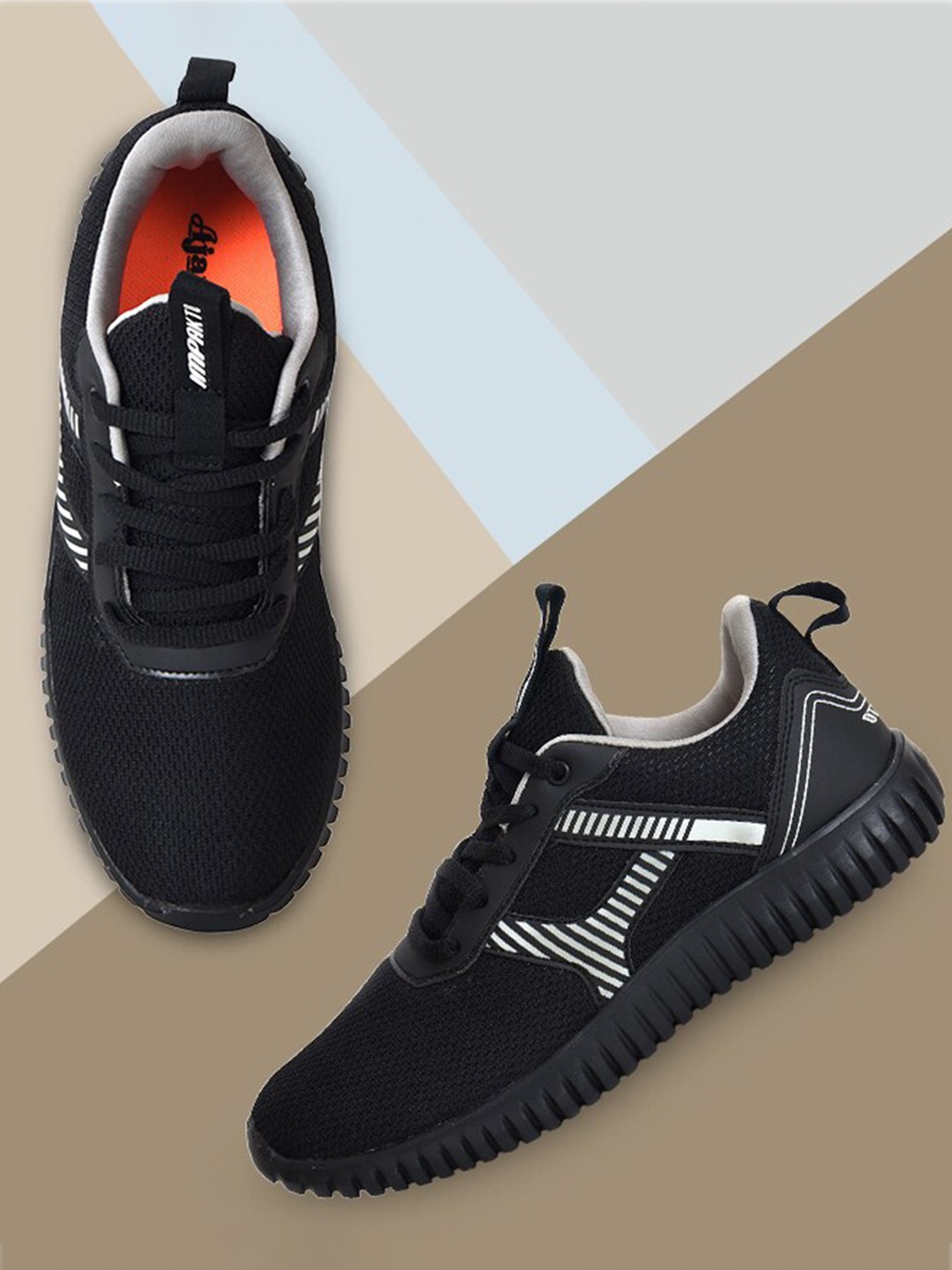 

Ajanta Men Black & White Non-Marking Mesh Running Shoes