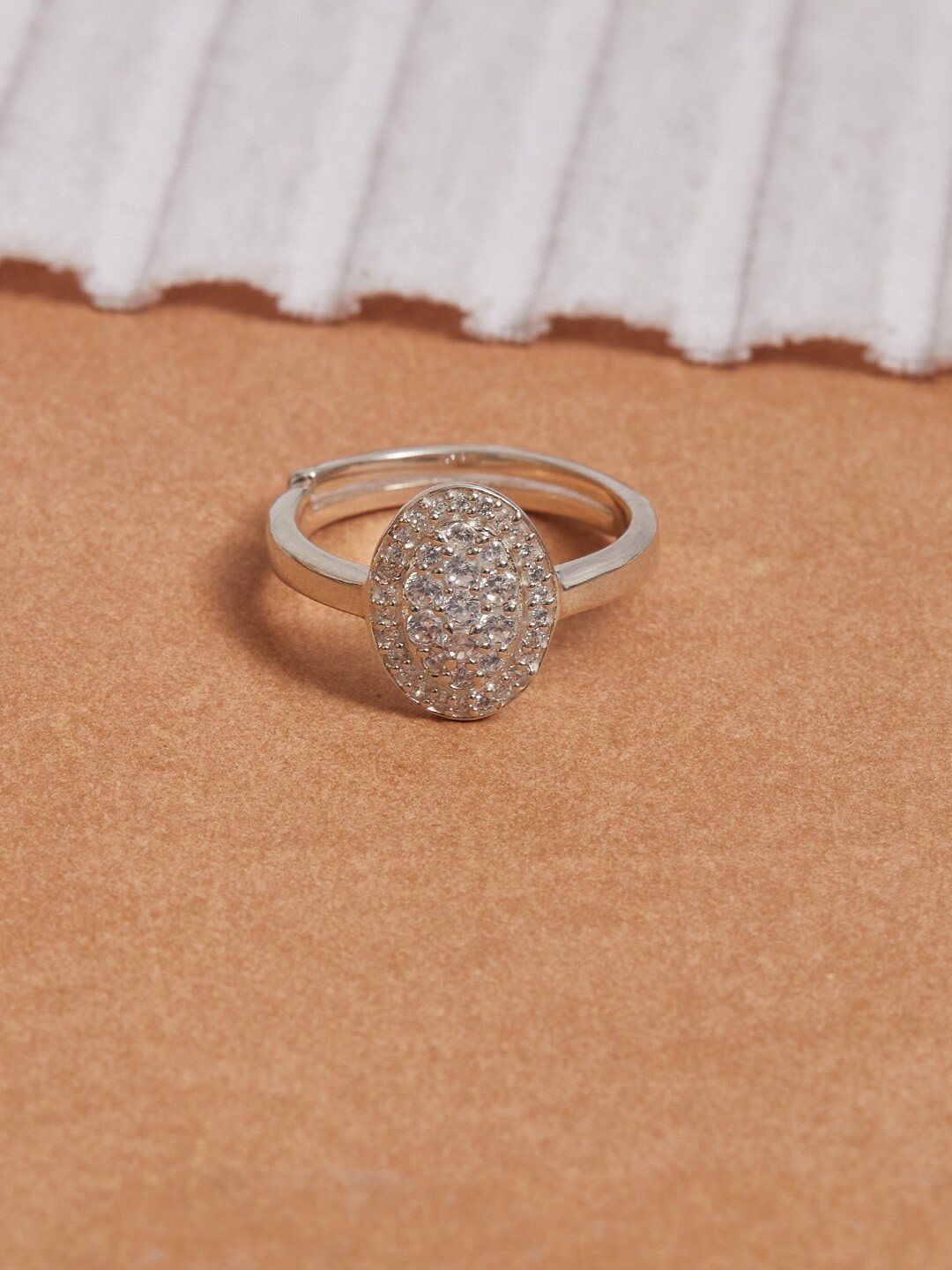 

Studio Voylla Women White Stone 925 Sterling Silver Studded Adjustable Finger Ring