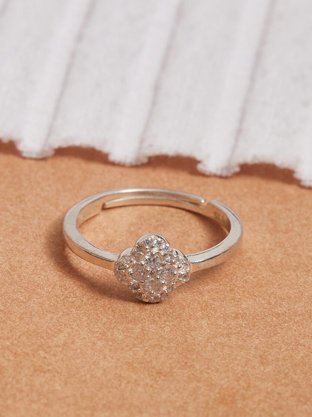 

Studio Voylla 925 Sterling Silver White CZ Stone-Studded Adjustable Finger Ring