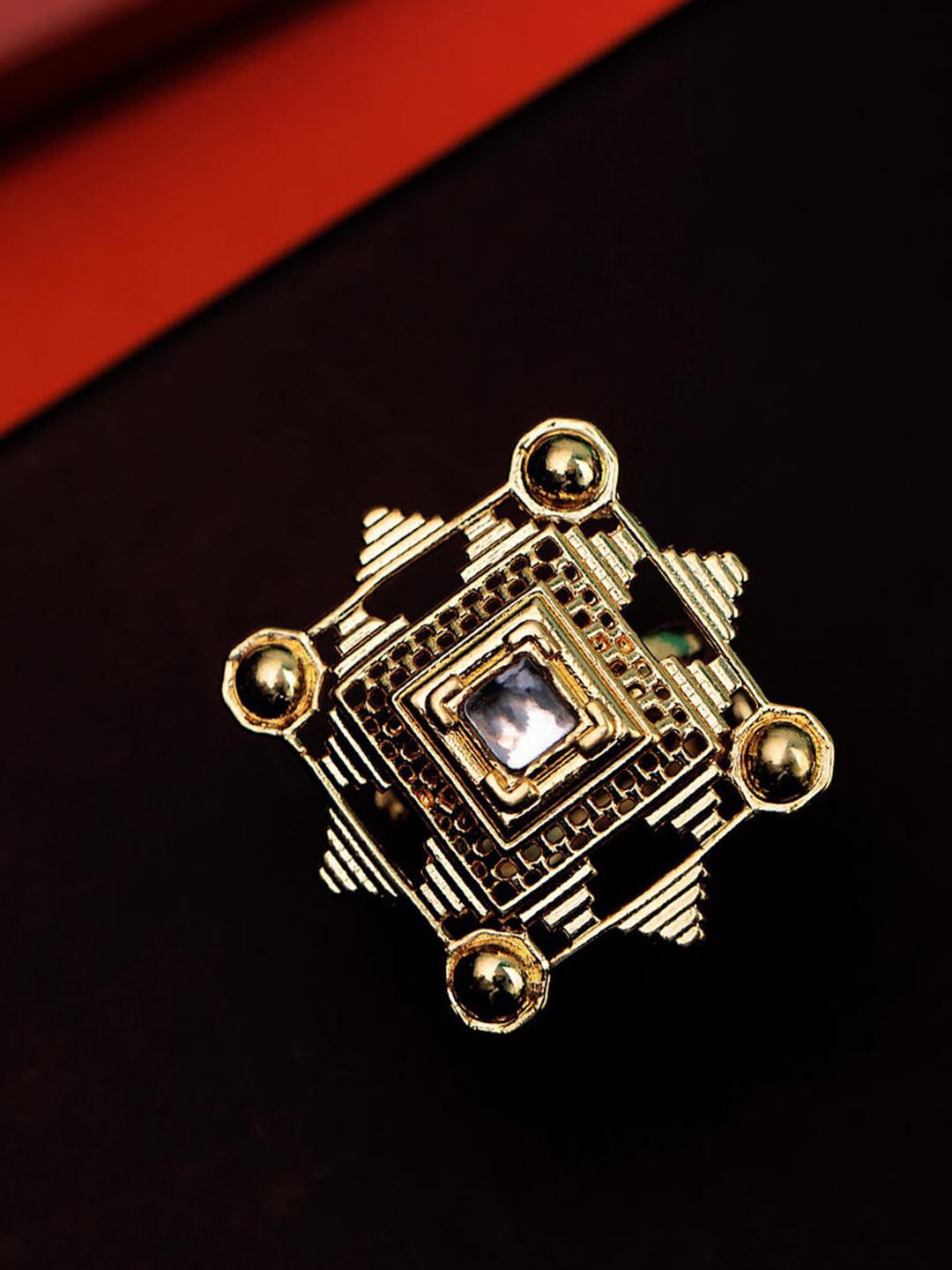 

Voylla Women Gold-Plated White Baori Gem Embellished Finger Ring