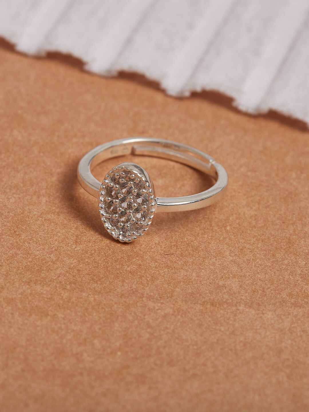 

Studio Voylla Women 925 Sterling Silver White CZ Studded Adjustable Finger Ring