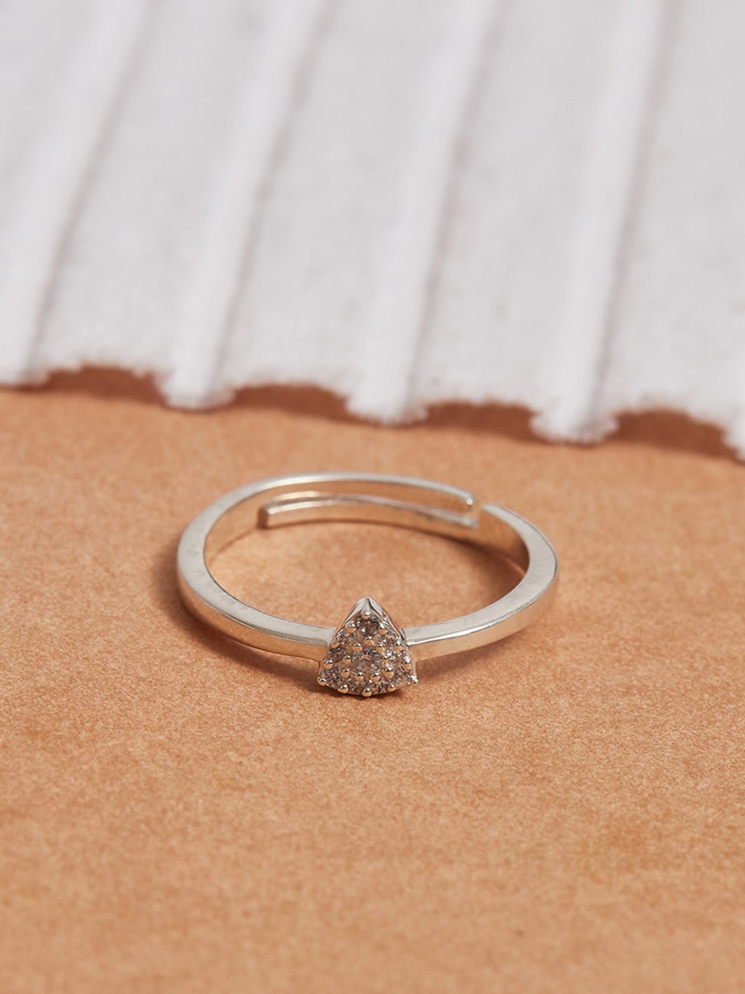 

Studio Voylla Women 925 Sterling Silver White CZ Studded Adjustable Finger Ring
