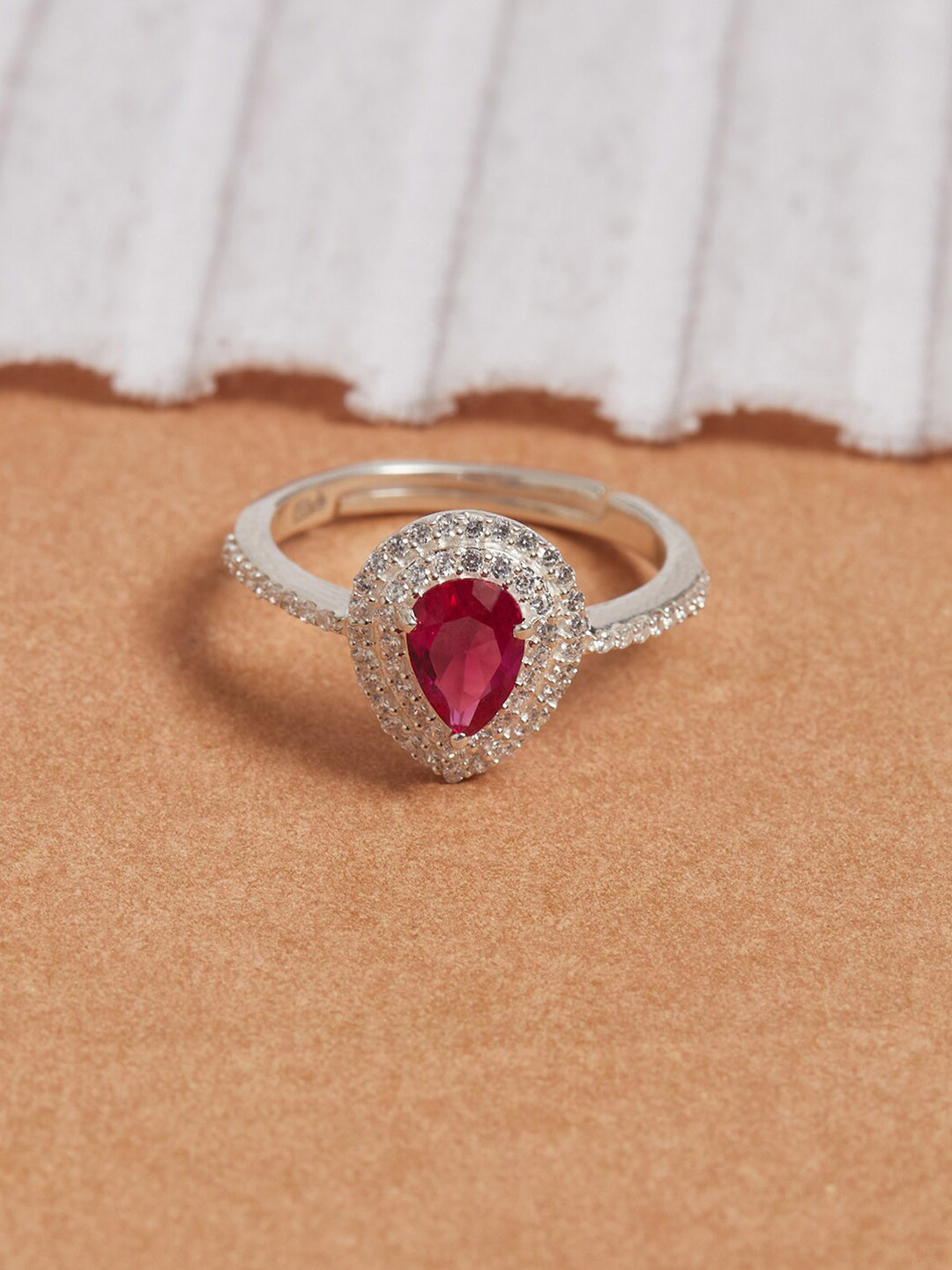 

Studio Voylla Women 925 Sterling Silver Pink CZ-Studded Finger Ring