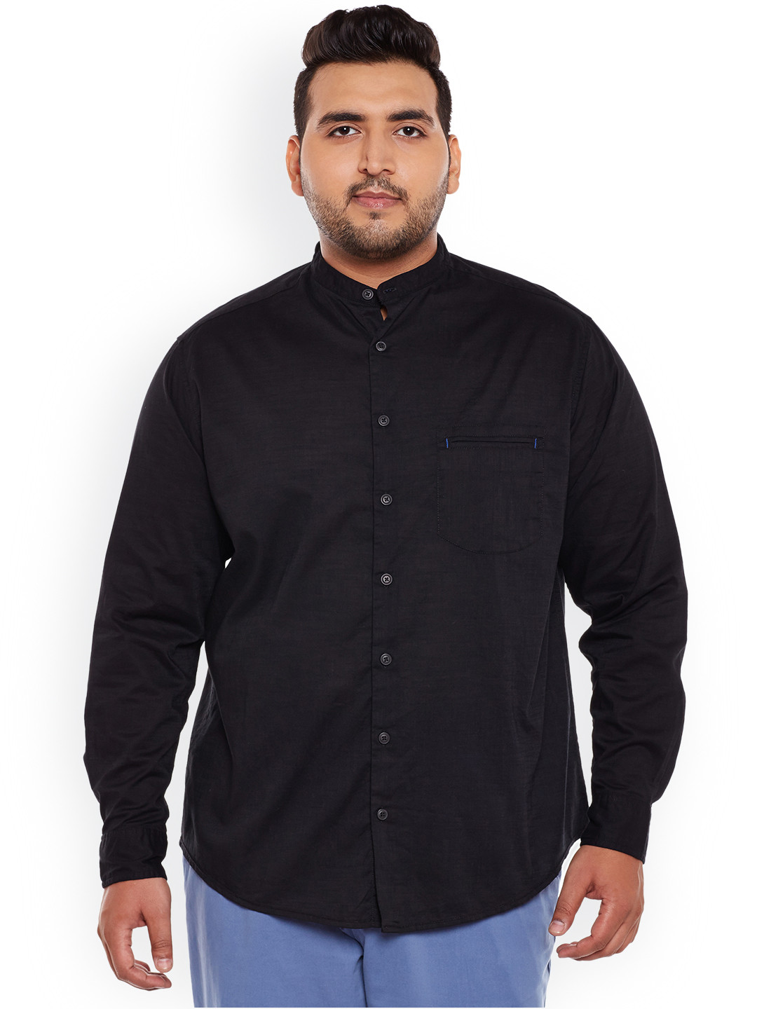 

ALTOMODA by Pantaloons Plus Size Men Black Regular Fit Solid Casual Shirt