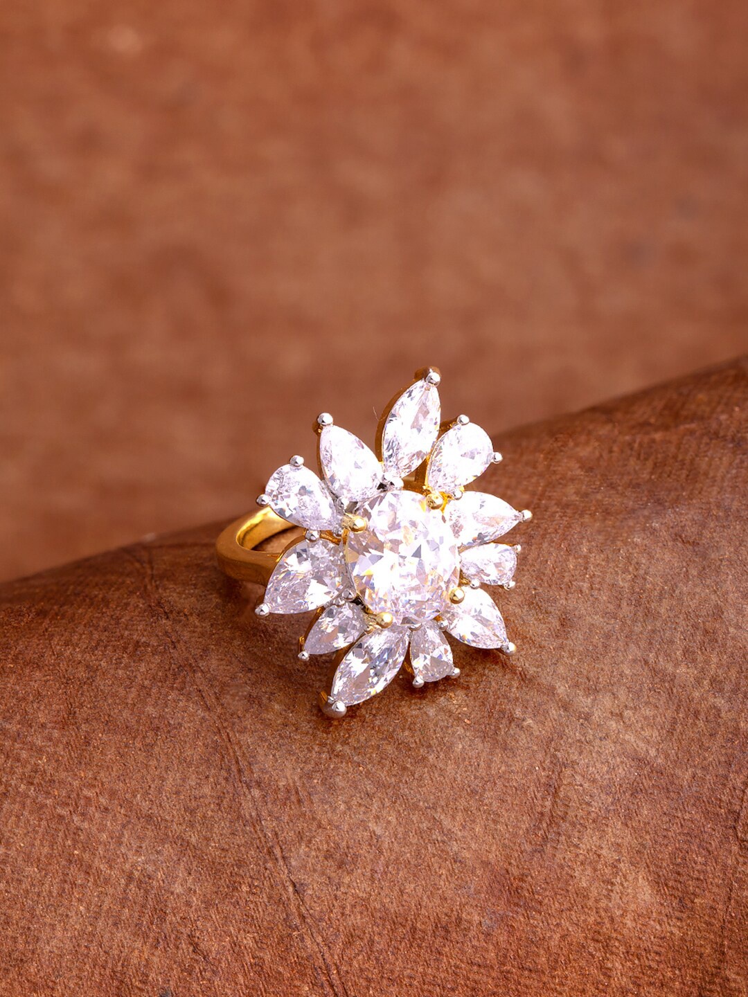 

Voylla Women Gold-Plated White CZ-Studded Finger Ring
