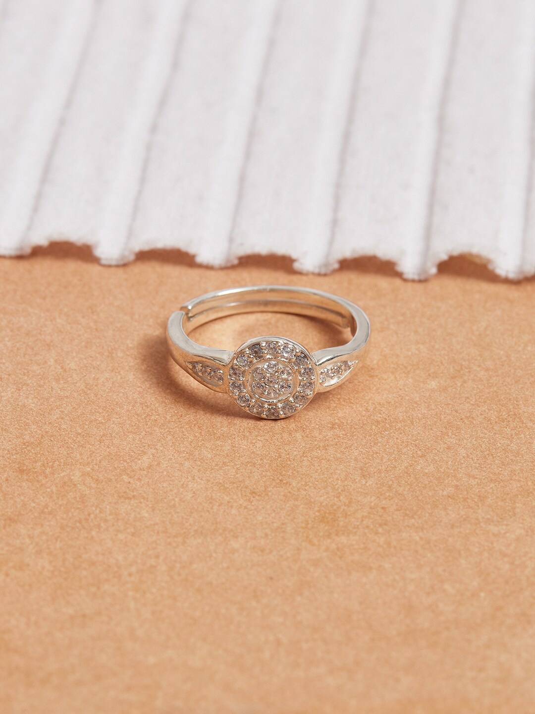 

Studio Voylla Women 925 Sterling-Silver White CZ-Studded Adjustable Finger Ring
