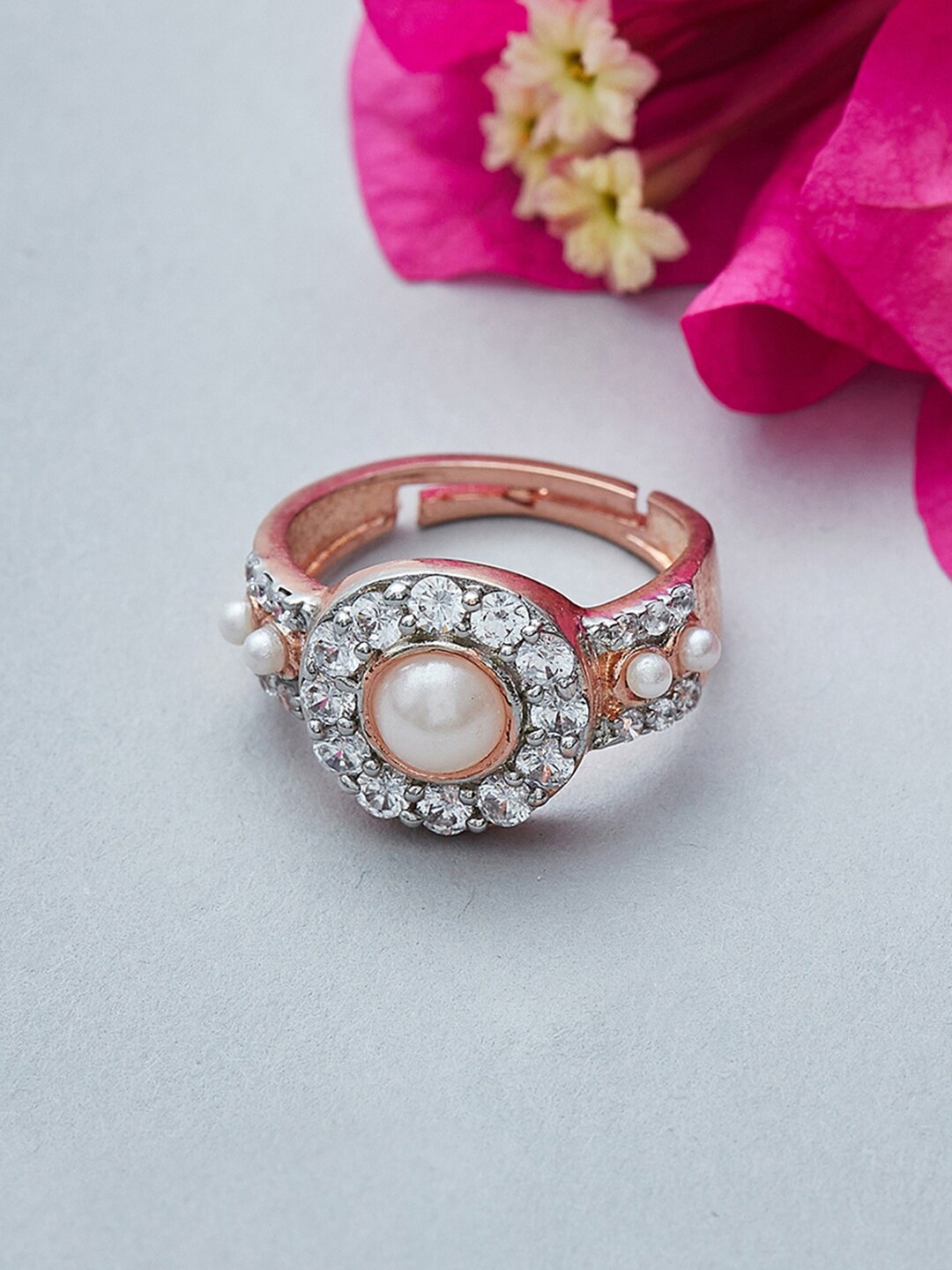 

Voylla Women Rose Gold-Plated White CZ-Studded Finger Ring