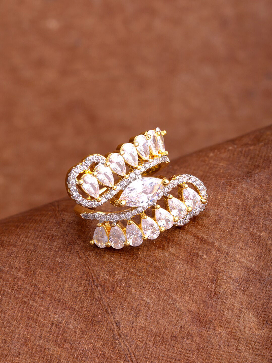 

Voylla Women Gold-Plated White CZ-Studded Finger Ring