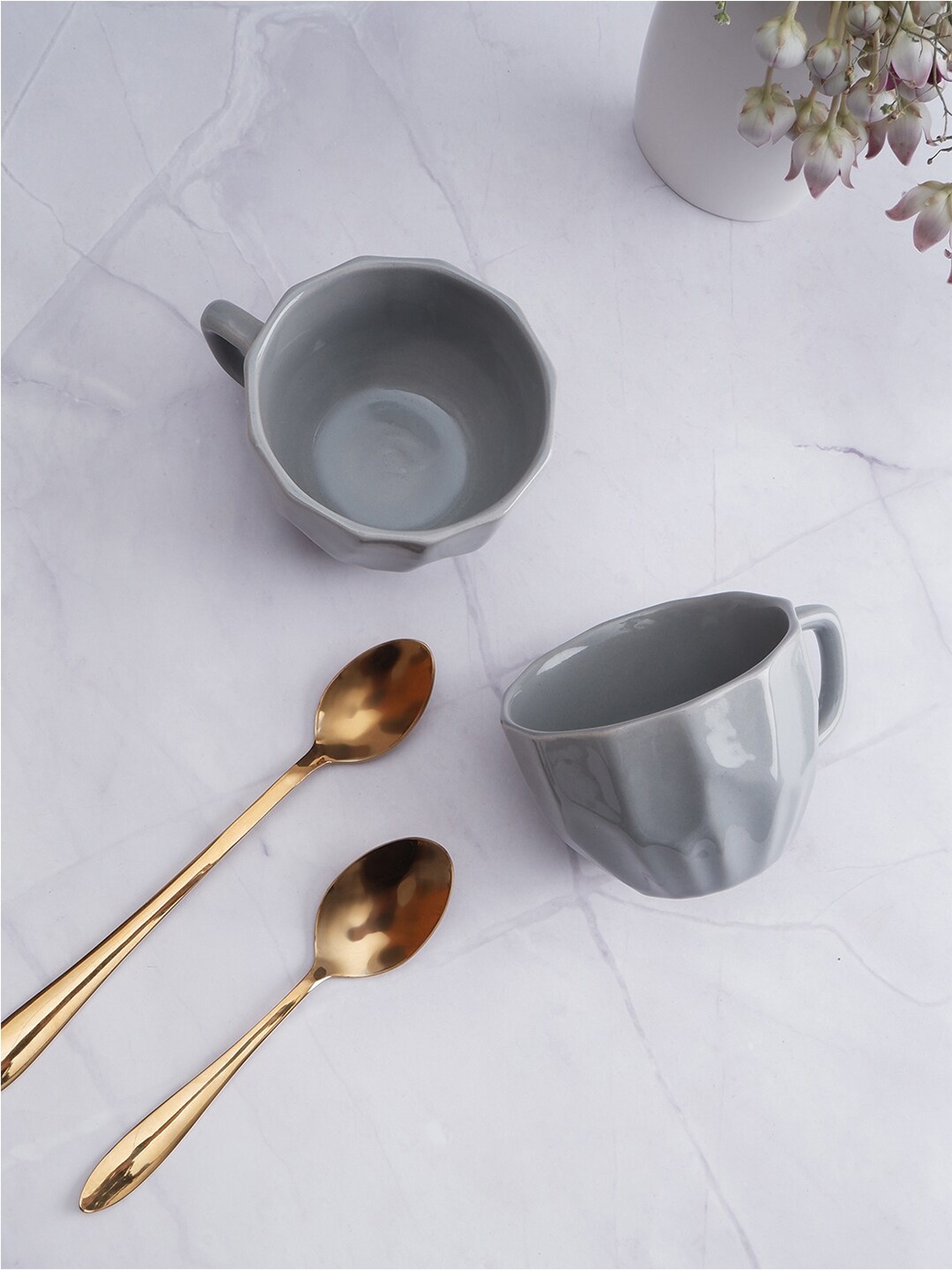 

THE WHITE INK DECOR Crockery Grey Set of 6 Solid Ceramic Glossy Cups 250ml