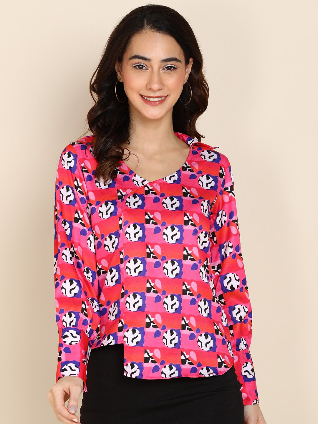 

Sangria Pink Floral Print Crepe Top