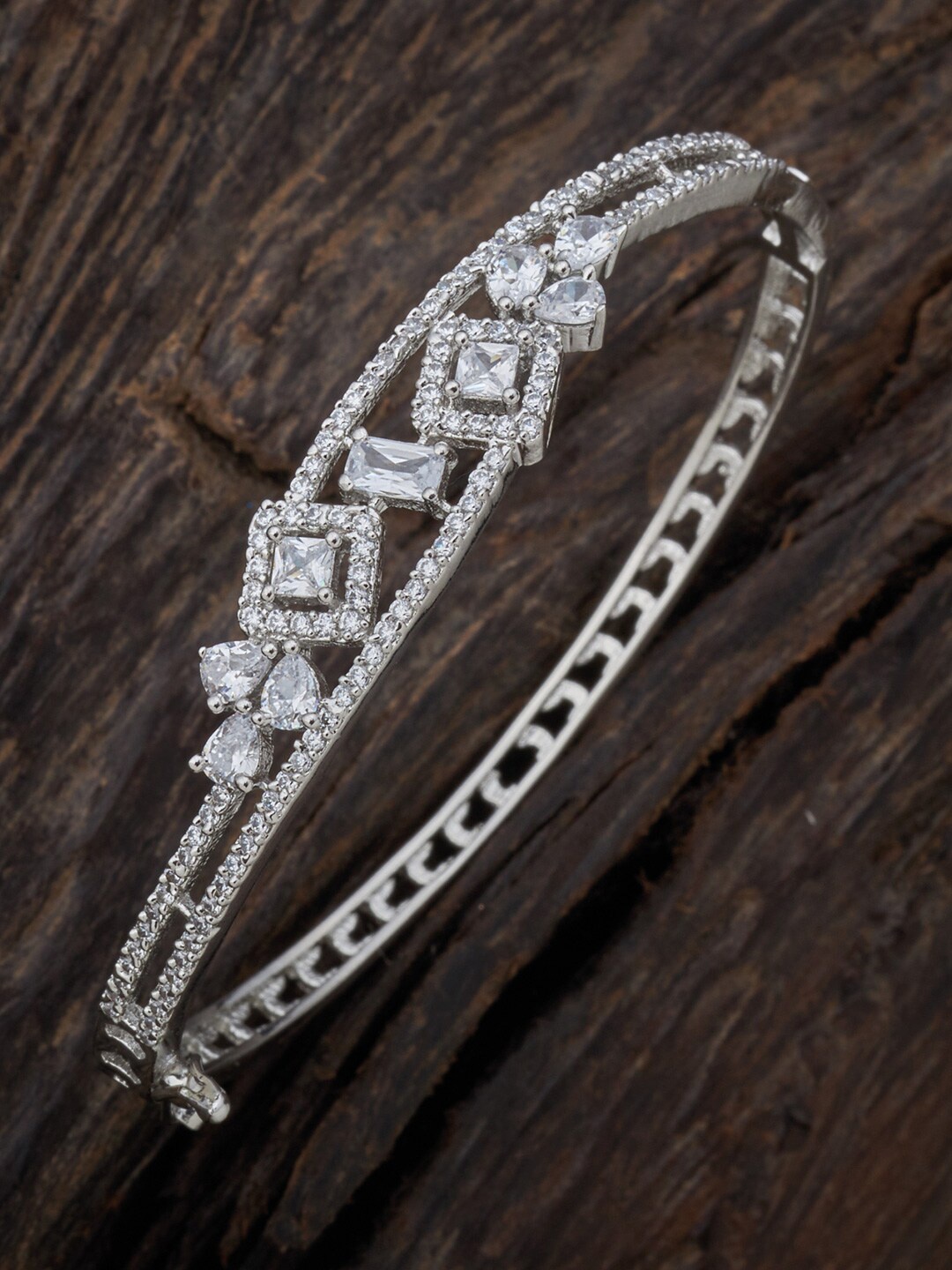 

Kushals Fashion Jewellery Women Silver-Toned & White Rhodium-Plated Kada Bracelet